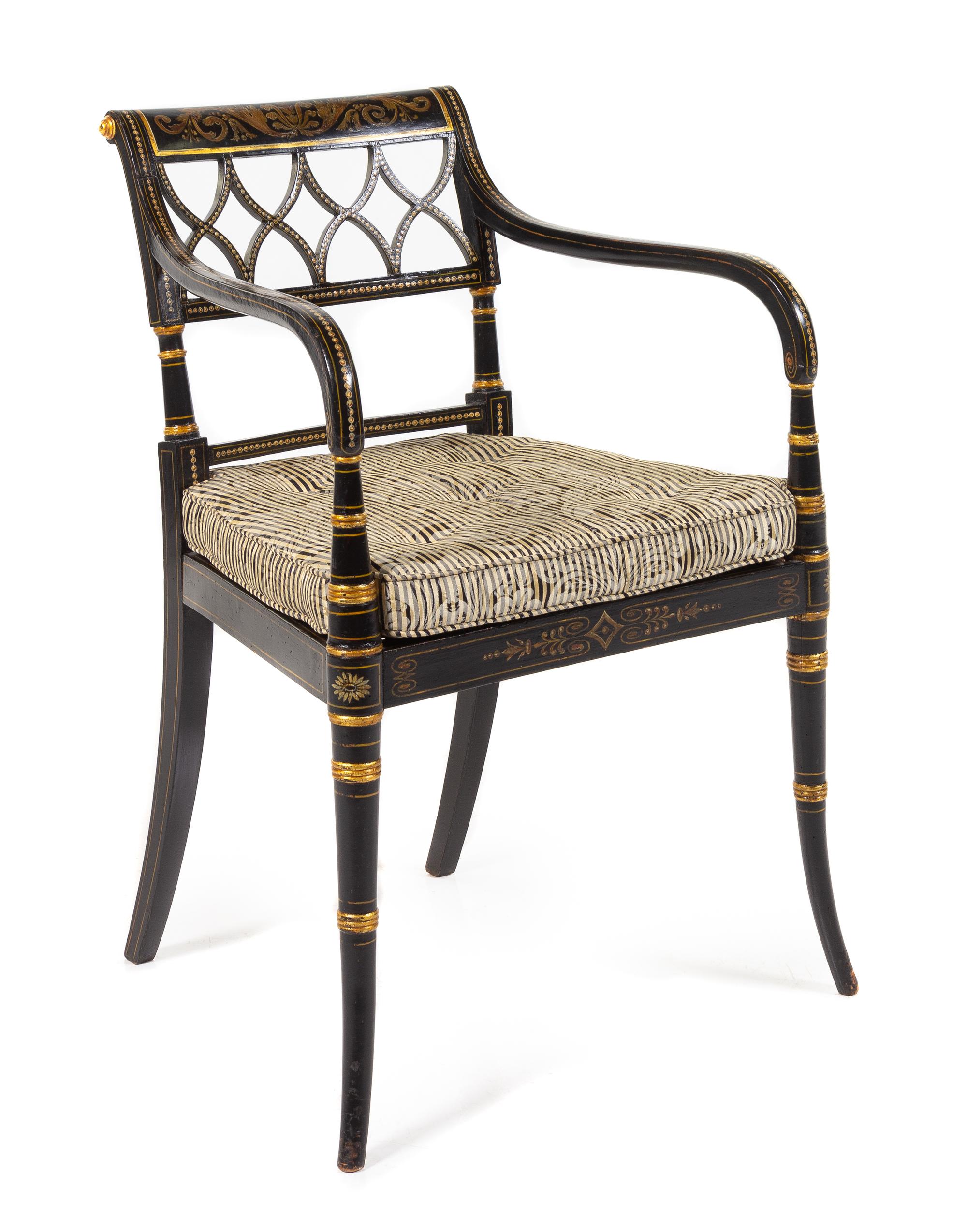 A Regency Painted and Parcel Gilt Armchair Height 32 inches. — SECOND QUARTER 19TH CENTURY