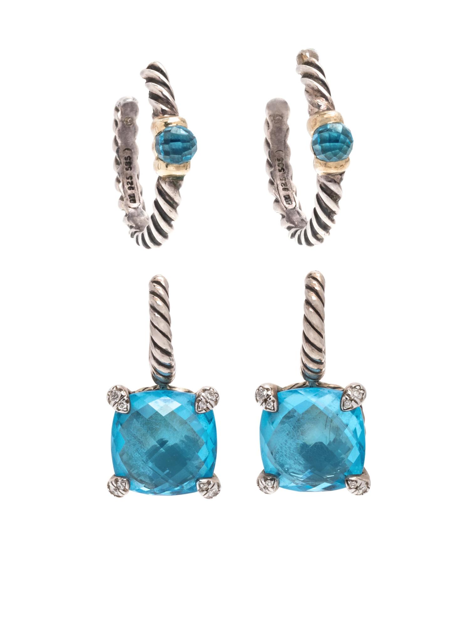 DAVID YURMAN, COLLECTION OF STERLING SILVER AND BLUE TOPAZ EARRINGS
