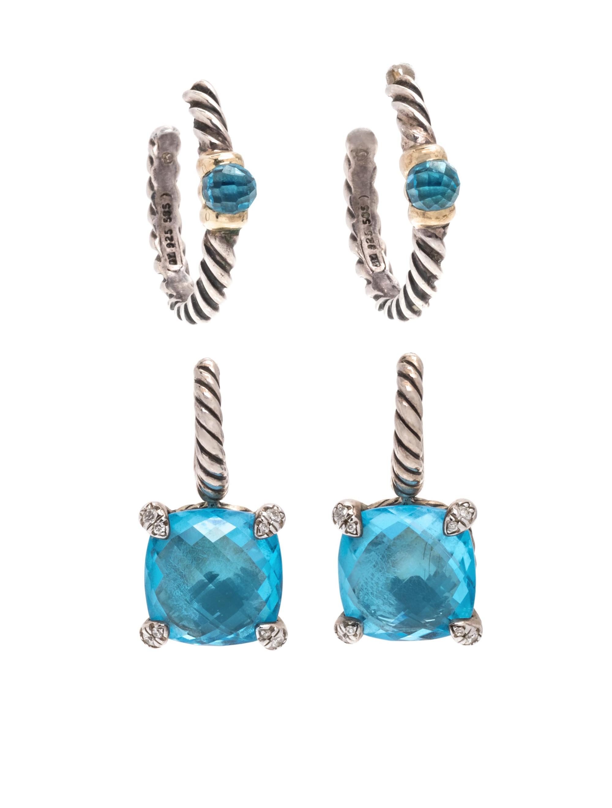 DAVID YURMAN, COLLECTION OF STERLING SILVER AND BLUE TOPAZ EARRINGS