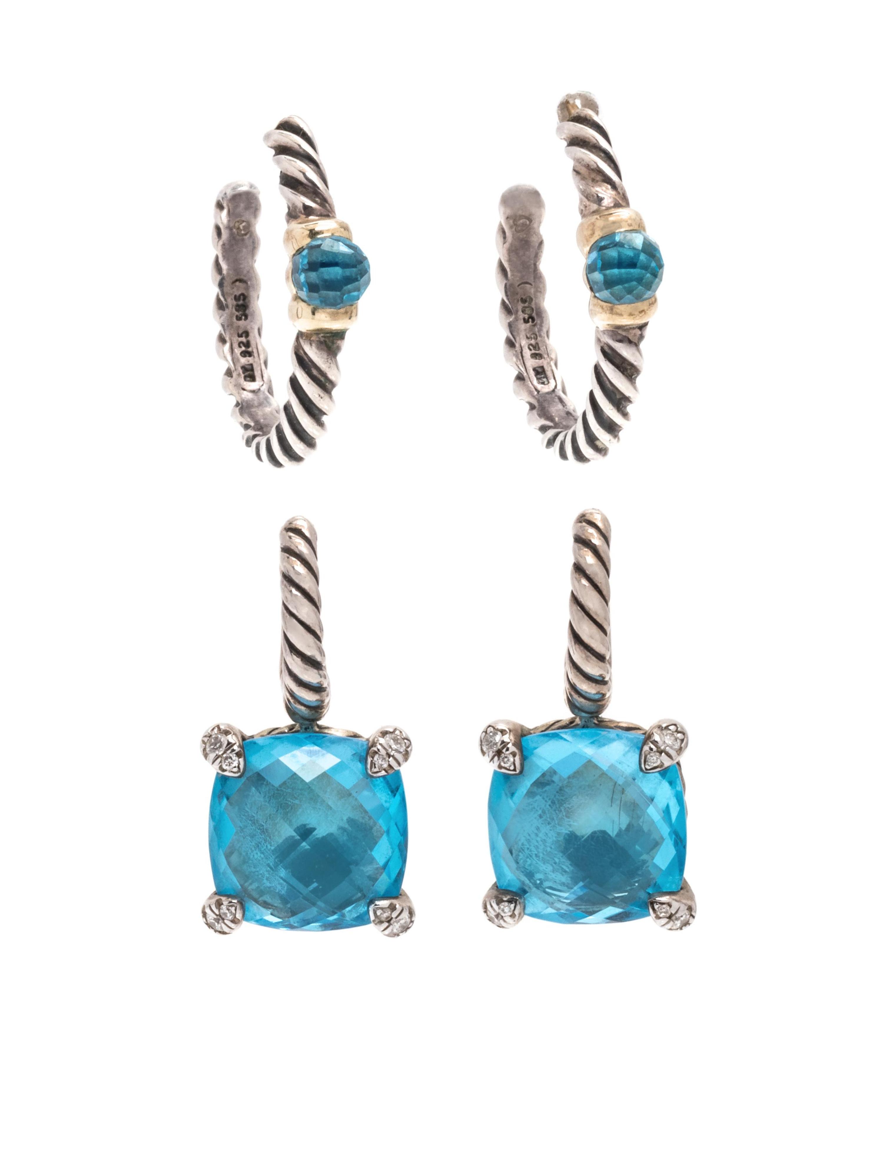 DAVID YURMAN, COLLECTION OF STERLING SILVER AND BLUE TOPAZ EARRINGS