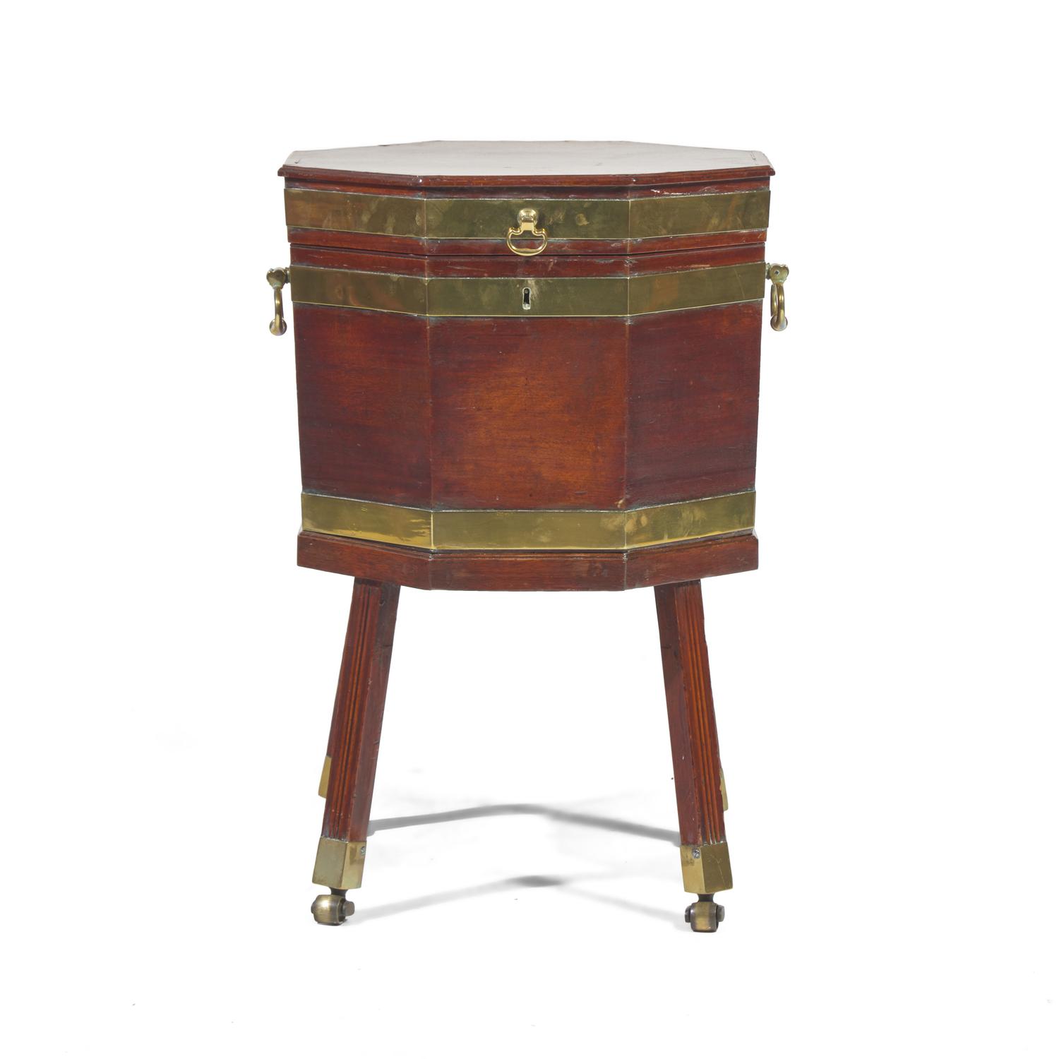 A George III Octagonal Brass-Bound Mahogany Cellarette