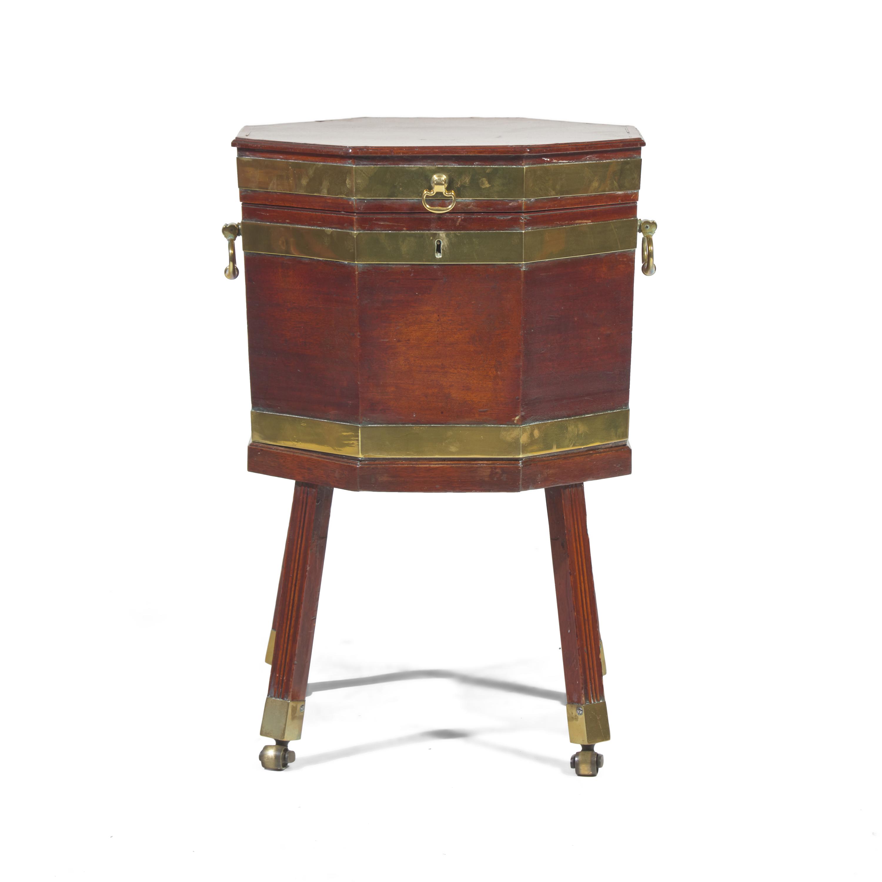 A George III Octagonal Brass-Bound Mahogany Cellarette