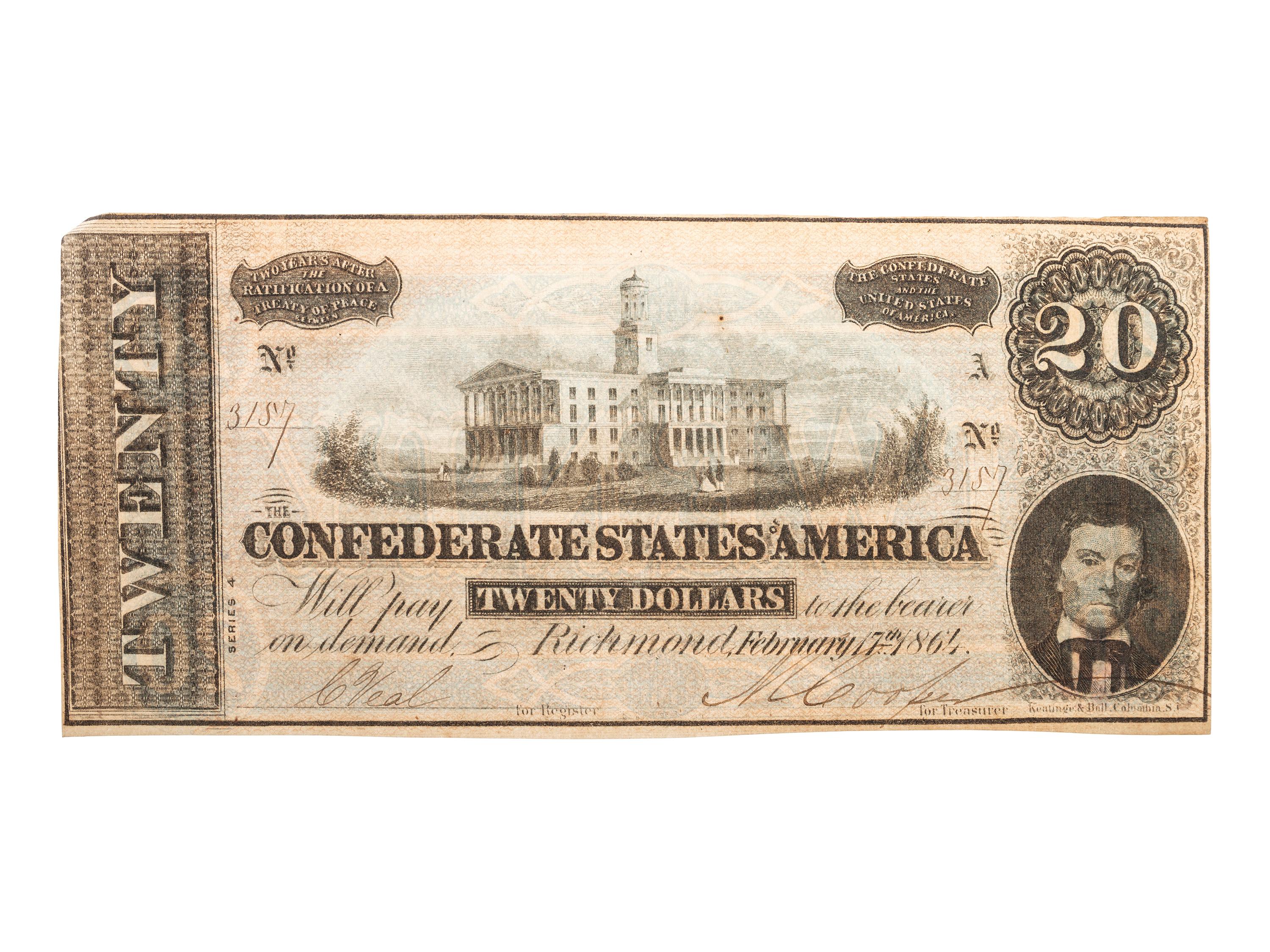 [CIVIL WAR - CURRENCY]. A group of more than 100 Confederate notes, comprising: