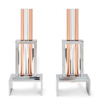 A Pair of Art Deco Style Chrome and Glass Andirons