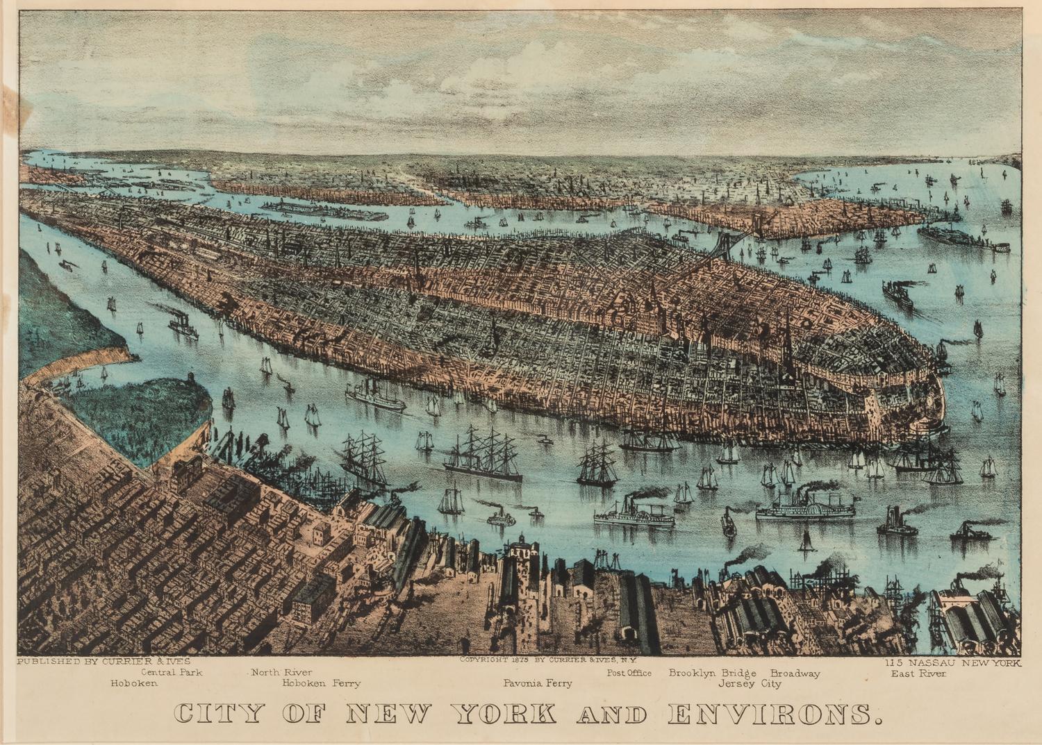 [NEW YORK SCENES] -- CURRIER and IVES, publishers City of New York and Environs, 1875. (G.1226). -- The Narrows, New York Bay. From Staten Island, n.d. (G.4760).