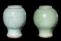 Two Chinese Longquan Celadon Glazed Porcelain Vases