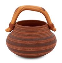 Corrugated Pottery Jar, with Wood Handle