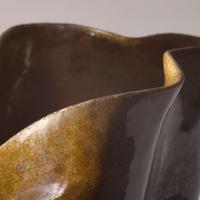 George Ohr (American, 1857-1918) Crumpled Pitcher with Attached Underplate in Mottled Brown Glaze, Biloxi, Mississippi, USA, circa 1895-1896