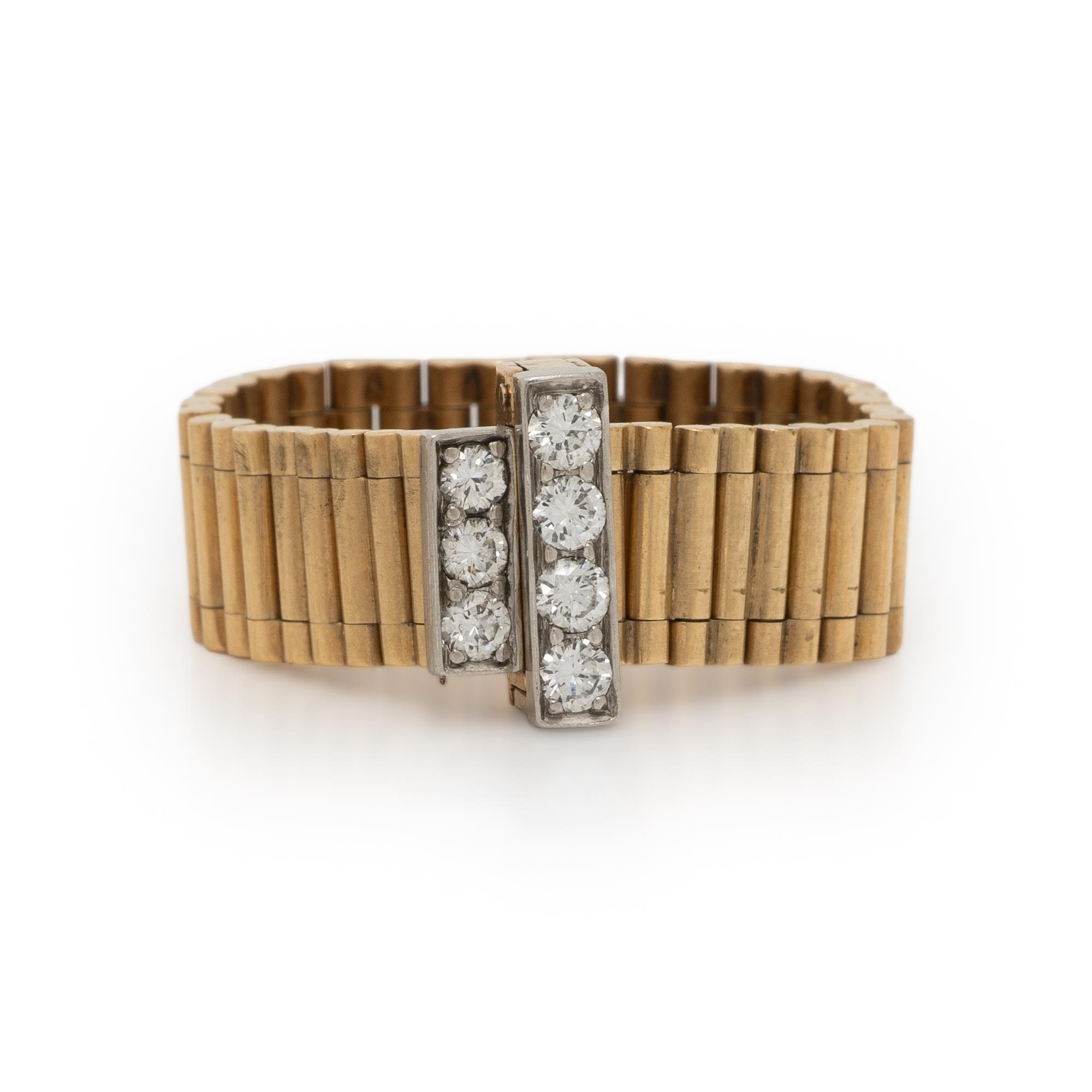 YELLOW GOLD AND DIAMOND ADJUSTABLE BUCKLE RING