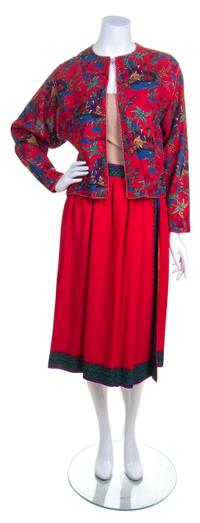 A Lanvin Red Chinoiserie Skirt Ensemble, Skirt size 40.