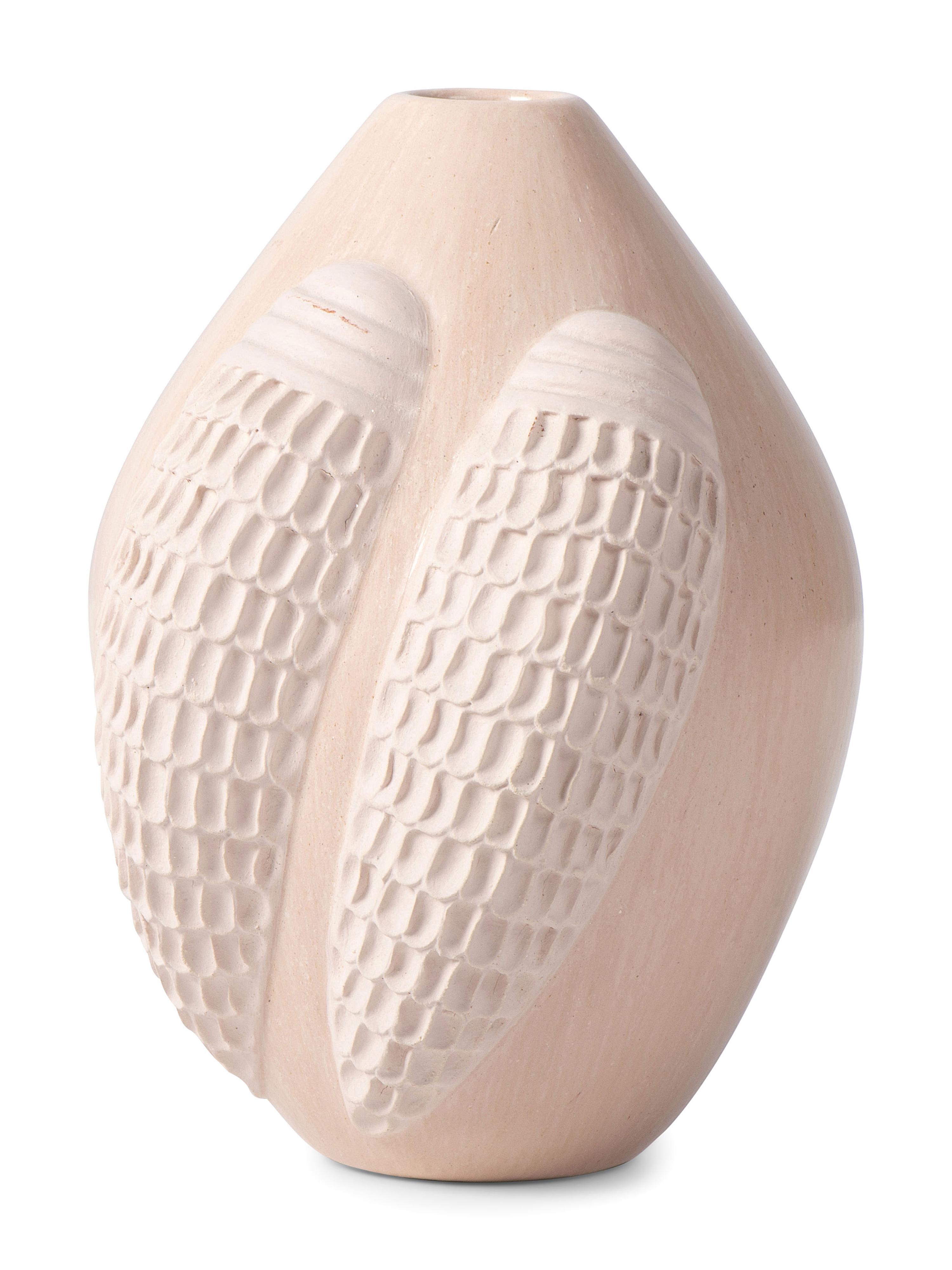 Buff Pottery Jar, with Repoussé Ears of Corn