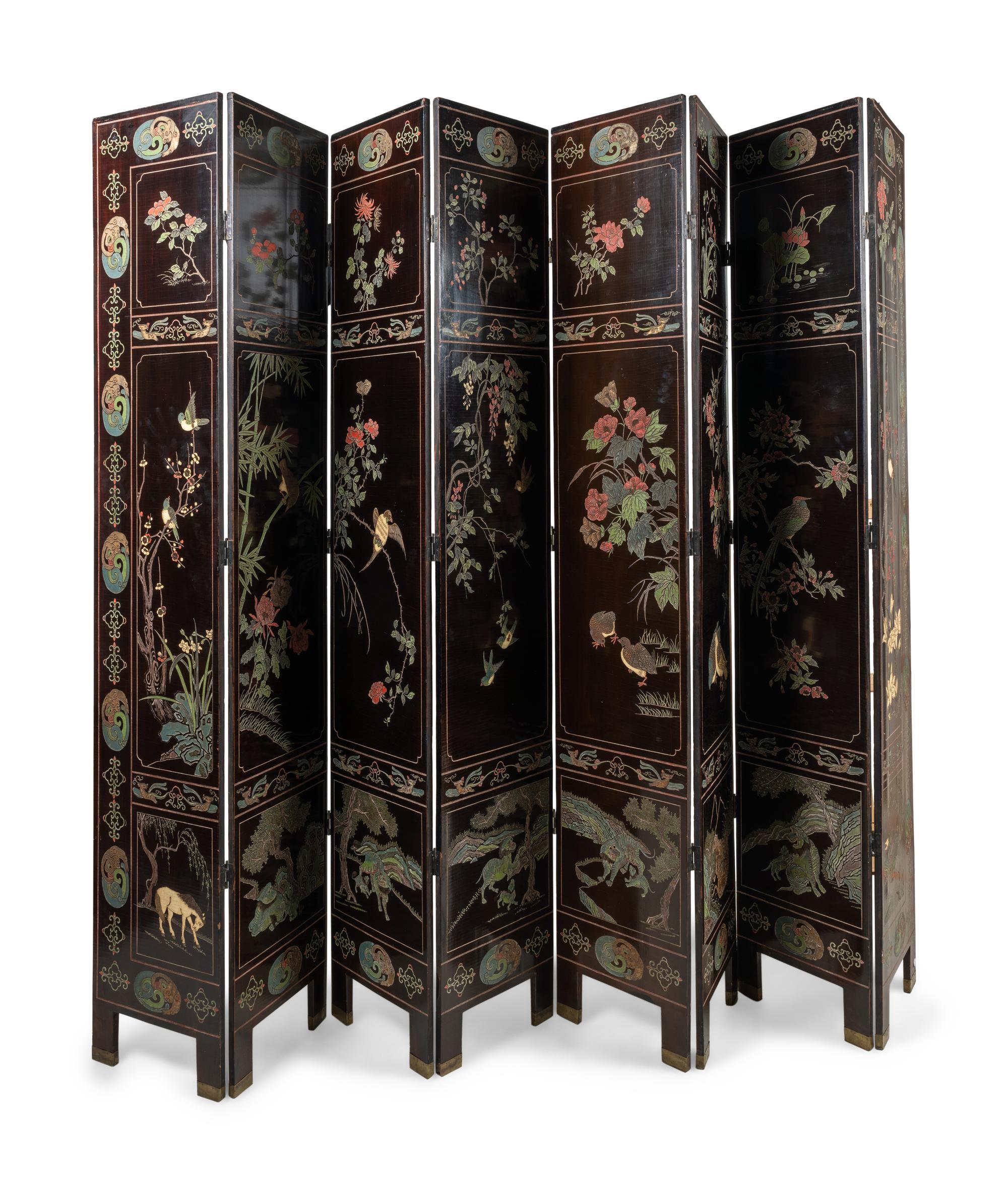 A Chinese Coromandel Lacquer Eight-Panel Floor Screen