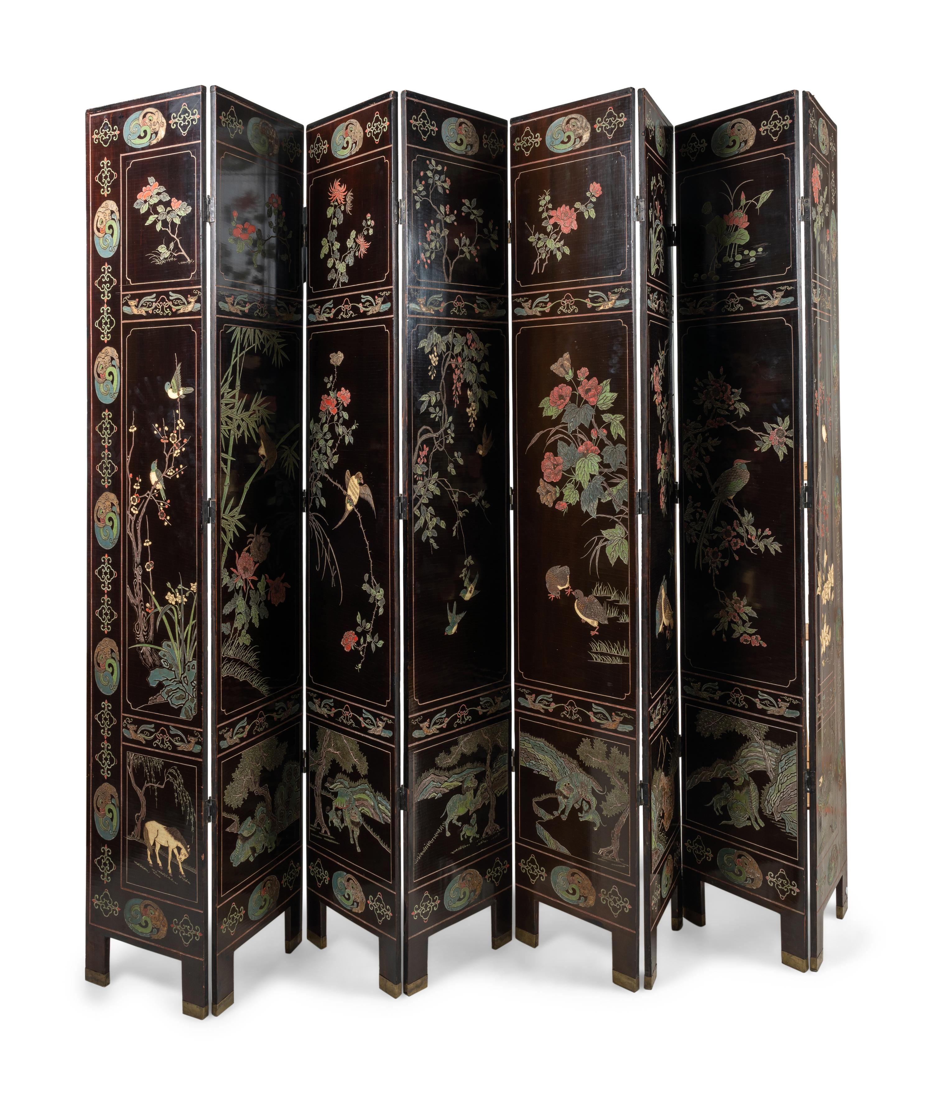 A Chinese Coromandel Lacquer Eight-Panel Floor Screen