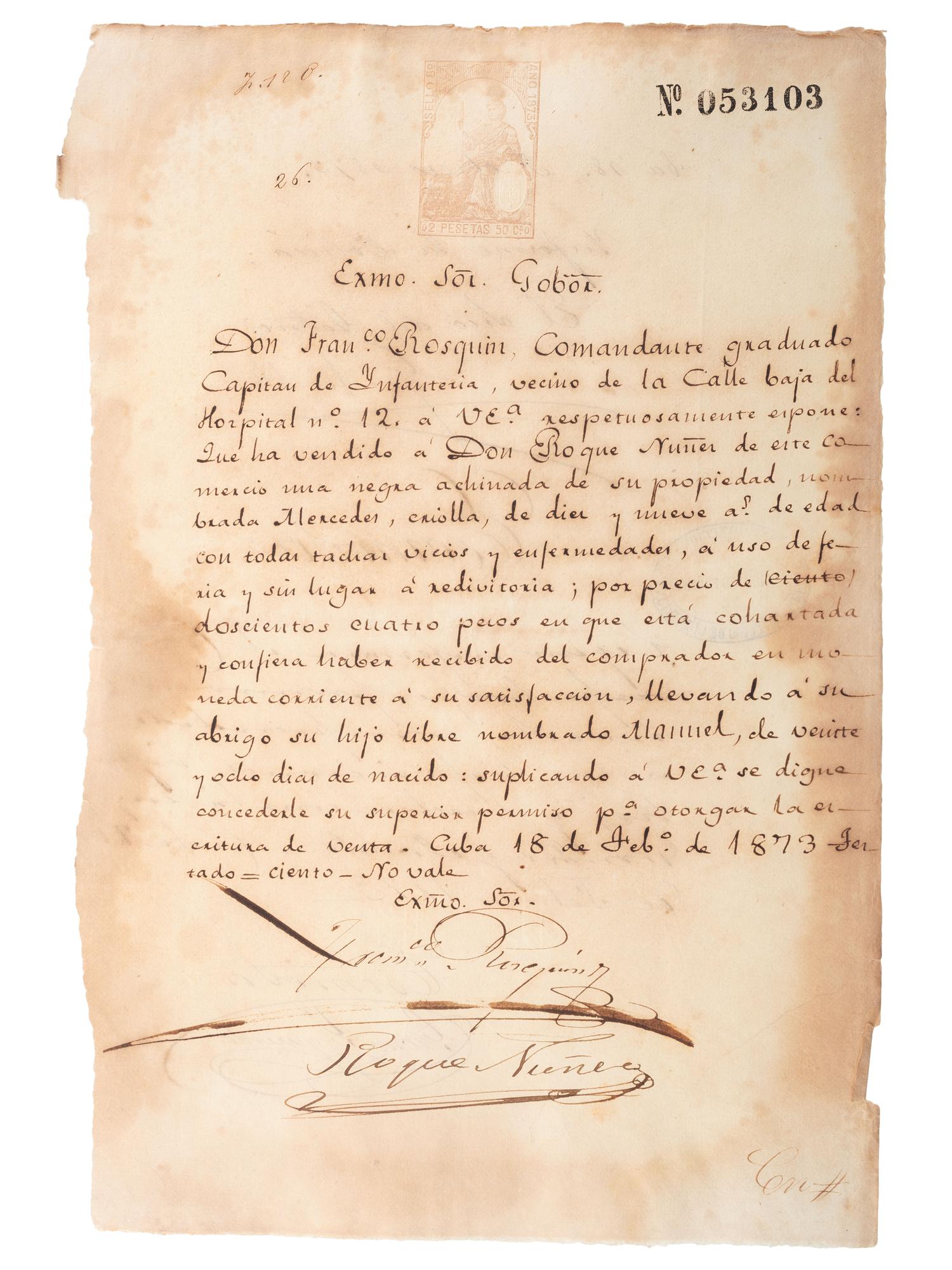 [SLAVERY & ABOLITION - CUBA]. A group of 11 manumission and sale documents for enslaved persons in Cuba.