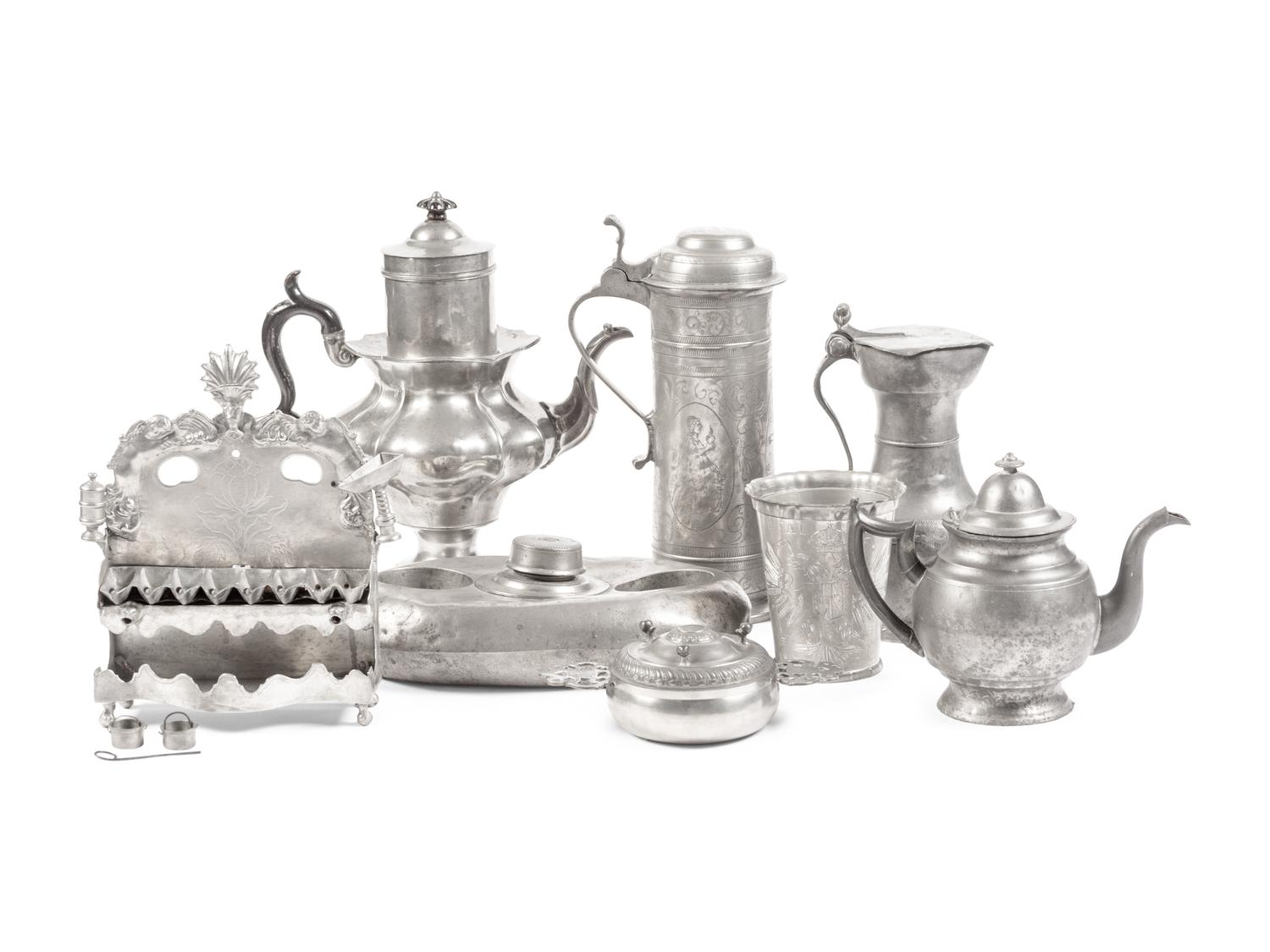 A Collection of Eight Pewter Articles