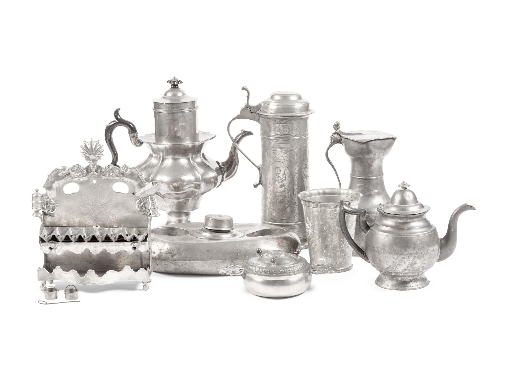 A Collection of Eight Pewter Articles