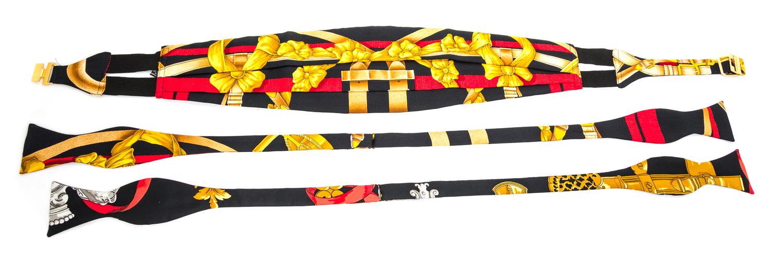 A Group of Two Hermes Bowties and a Cummerbund,