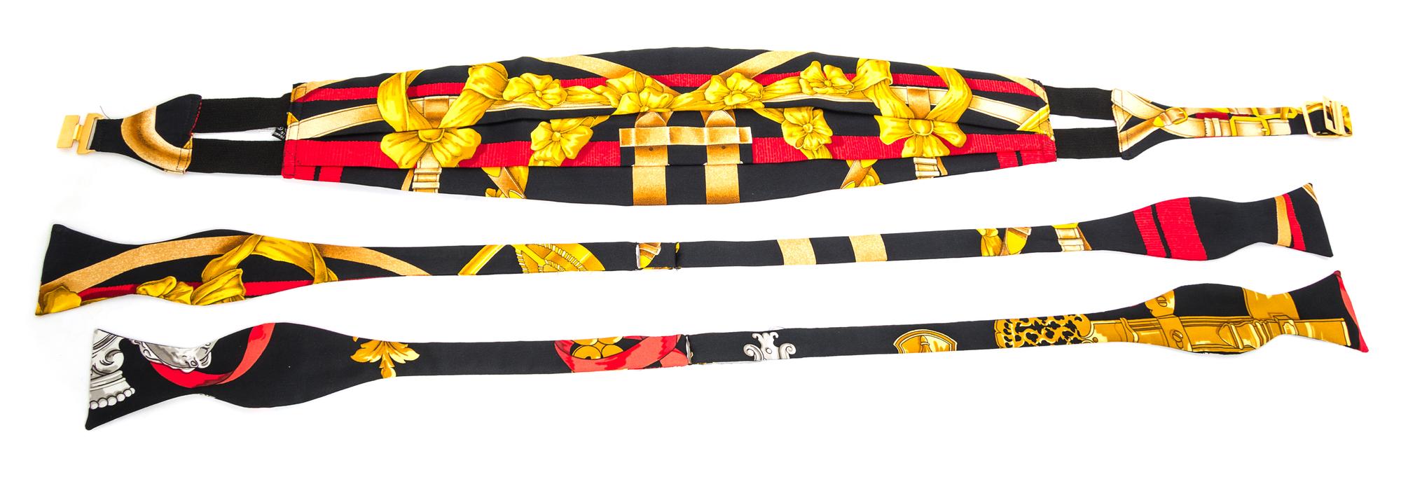 A Group of Two Hermes Bowties and a Cummerbund,
