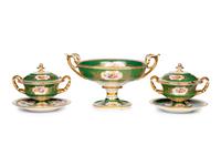 A Coalport Green-Ground Floral Porcelain Dessert Service
