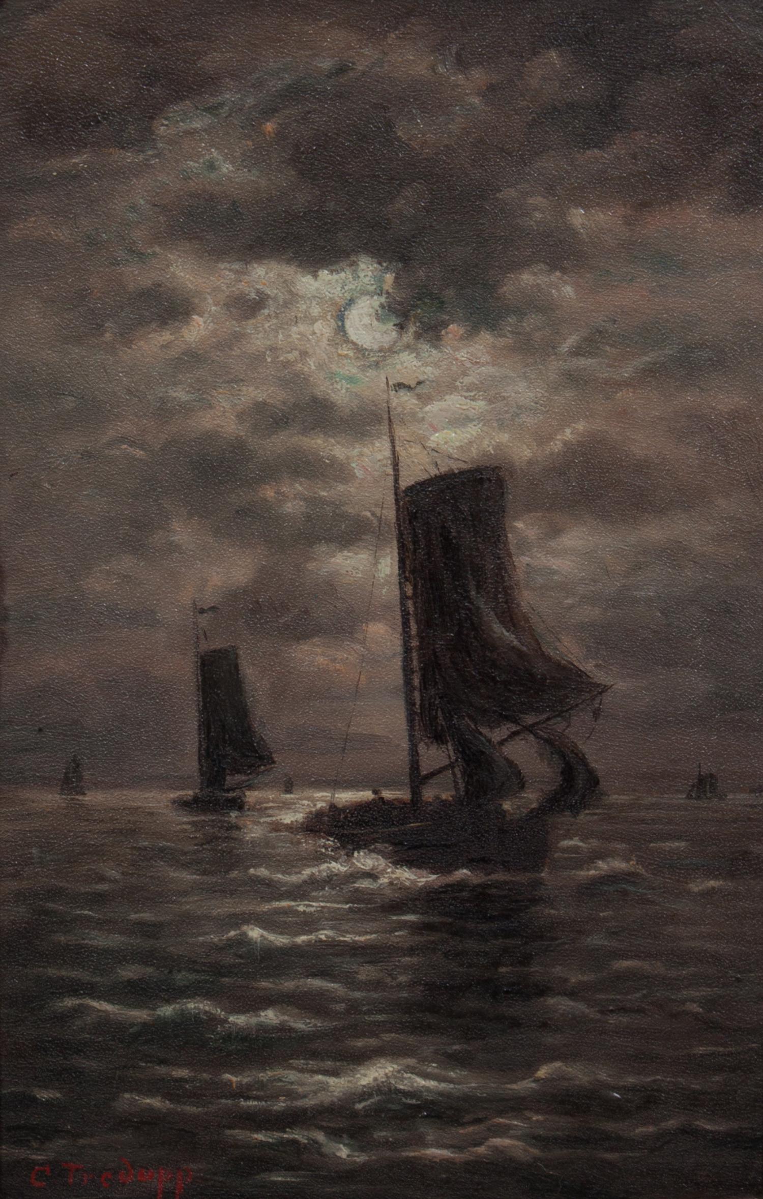 Charles Tredupp, (Wisconsin/German, 1864-1936), Moonlit Sail I and Moonlit Sail II (two works)