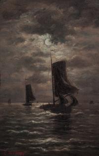 Charles Tredupp, (Wisconsin/German, 1864-1936), Moonlit Sail I and Moonlit Sail II (two works)