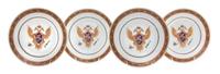 Four Chinese Export Armorial Plates, LIKELY LATE 19TH CENTURY, Diameter 9 1/4 inches. — LIKELY LATE 19TH CENTURY,