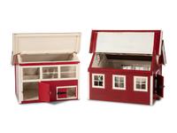 A Painted Wood Toy Barn and Chicken House