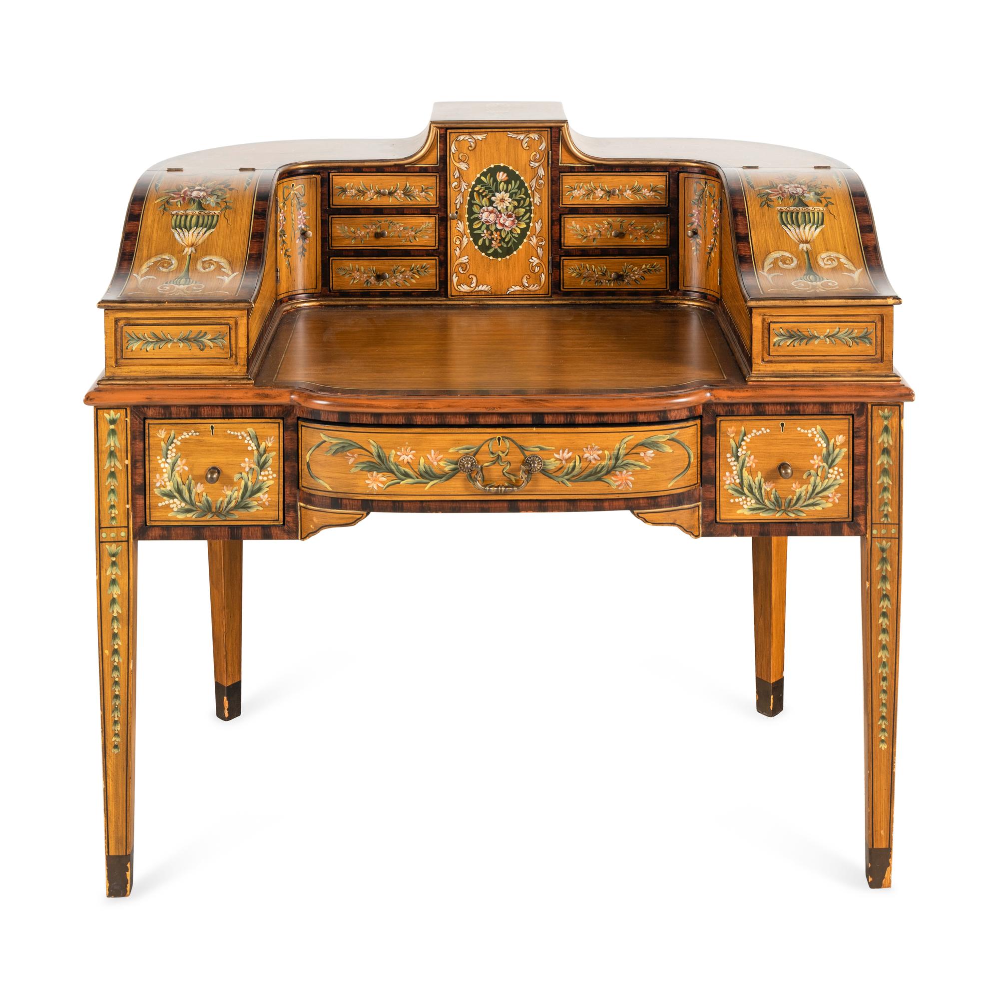 An Edwardian Style Painted Satinwood Carlton House Desk