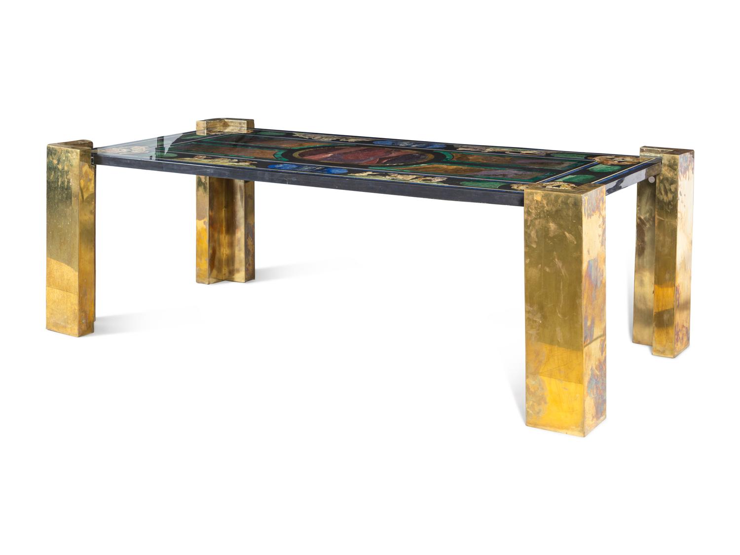 A Faux Scagliola and Lacquered Brass Dining Table
