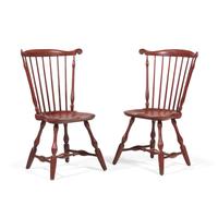 A Pair of Red-Painted Fan-Back Windsor Side Chairs