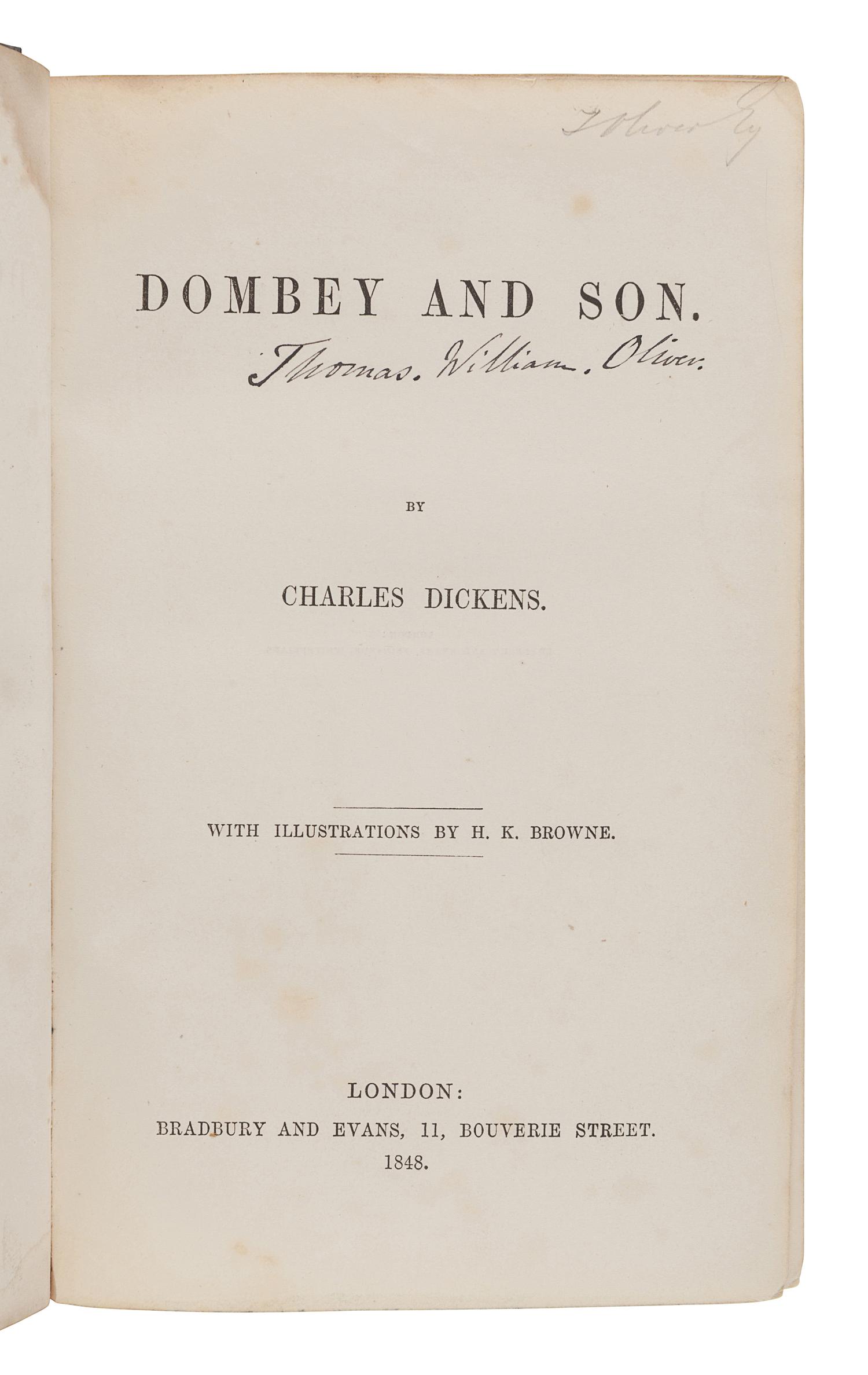 DICKENS, Charles (1812-1870). Dombey and Son. London: Bradbury and Evans, 1848.