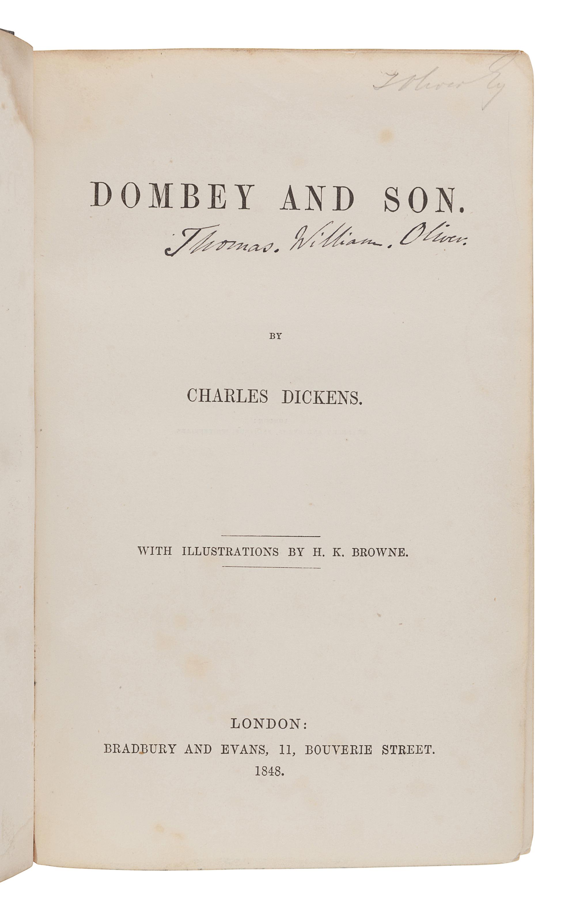DICKENS, Charles (1812-1870). Dombey and Son. London: Bradbury and Evans, 1848.