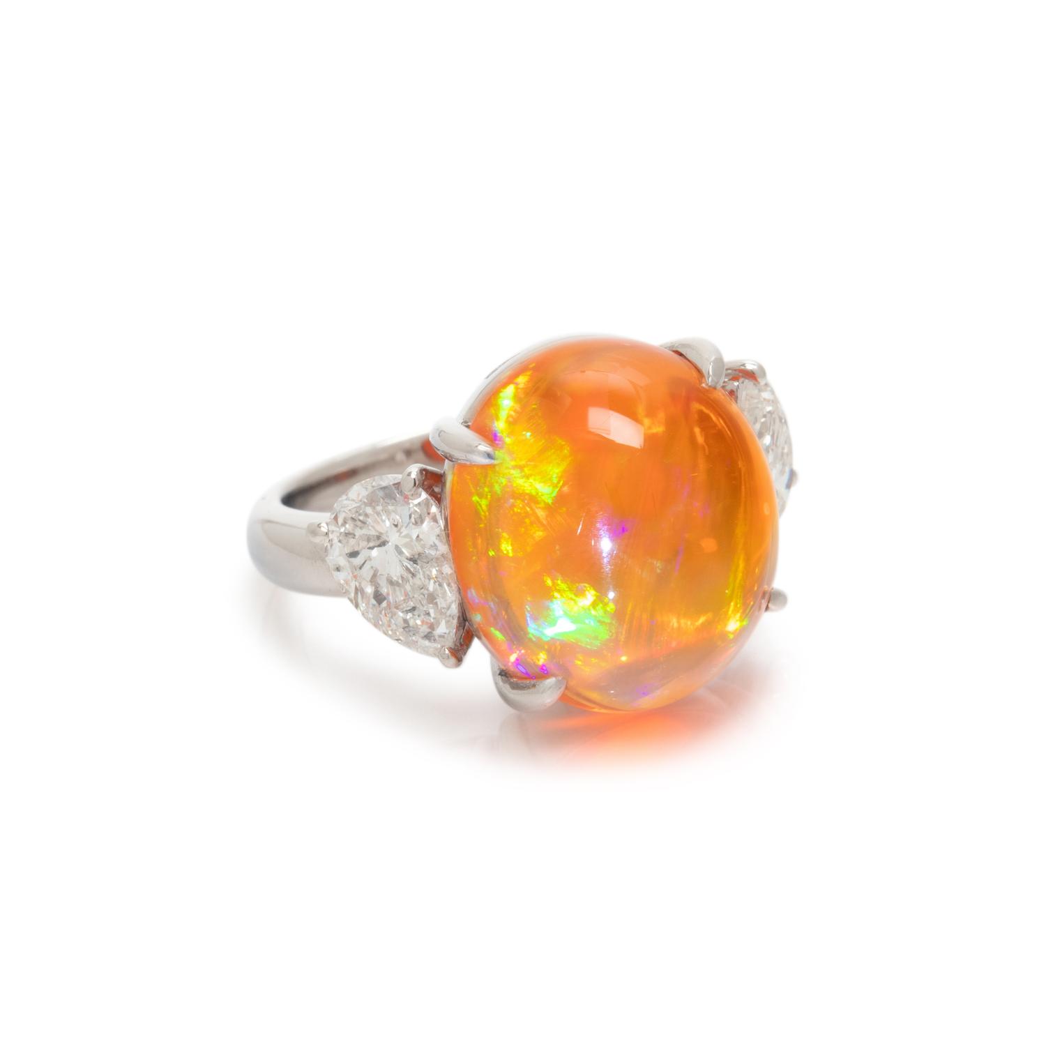 FIRE OPAL AND DIAMOND RING