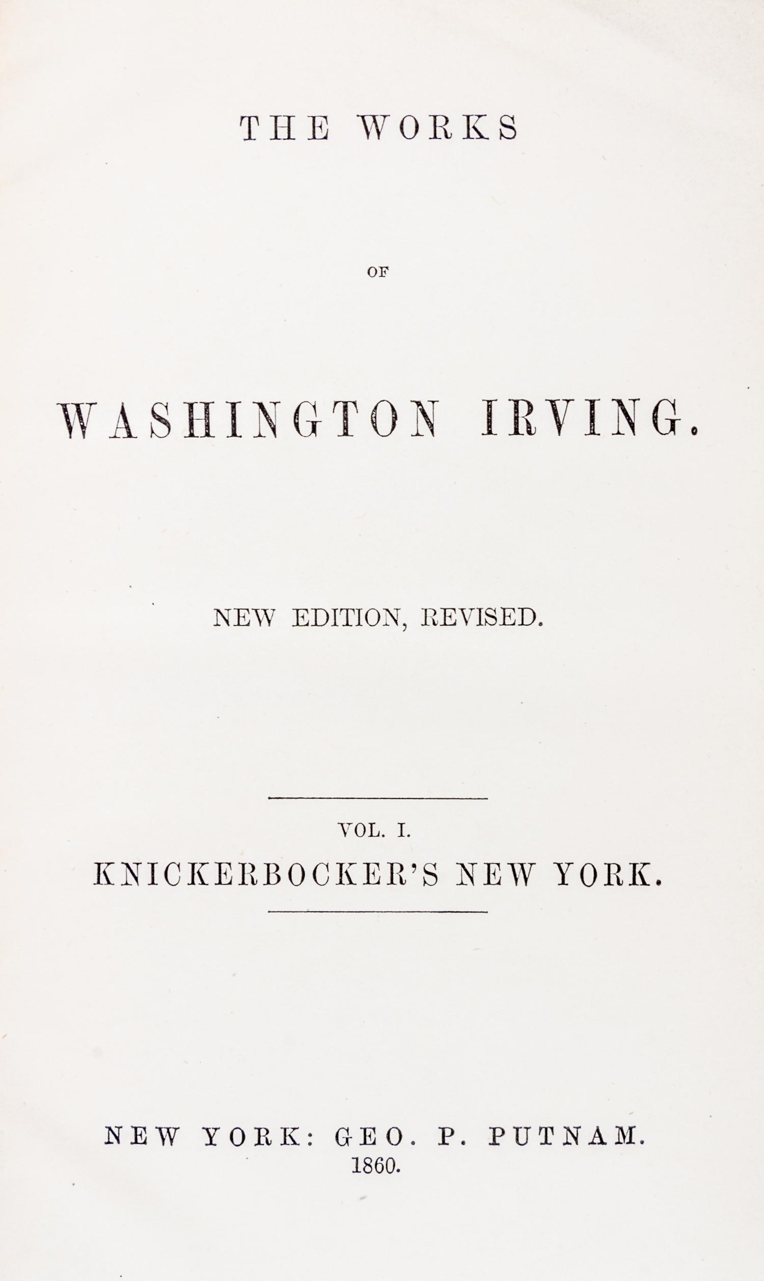 IRVING, WASHINGTON. Works. NY, 1860-64. 21 vols.