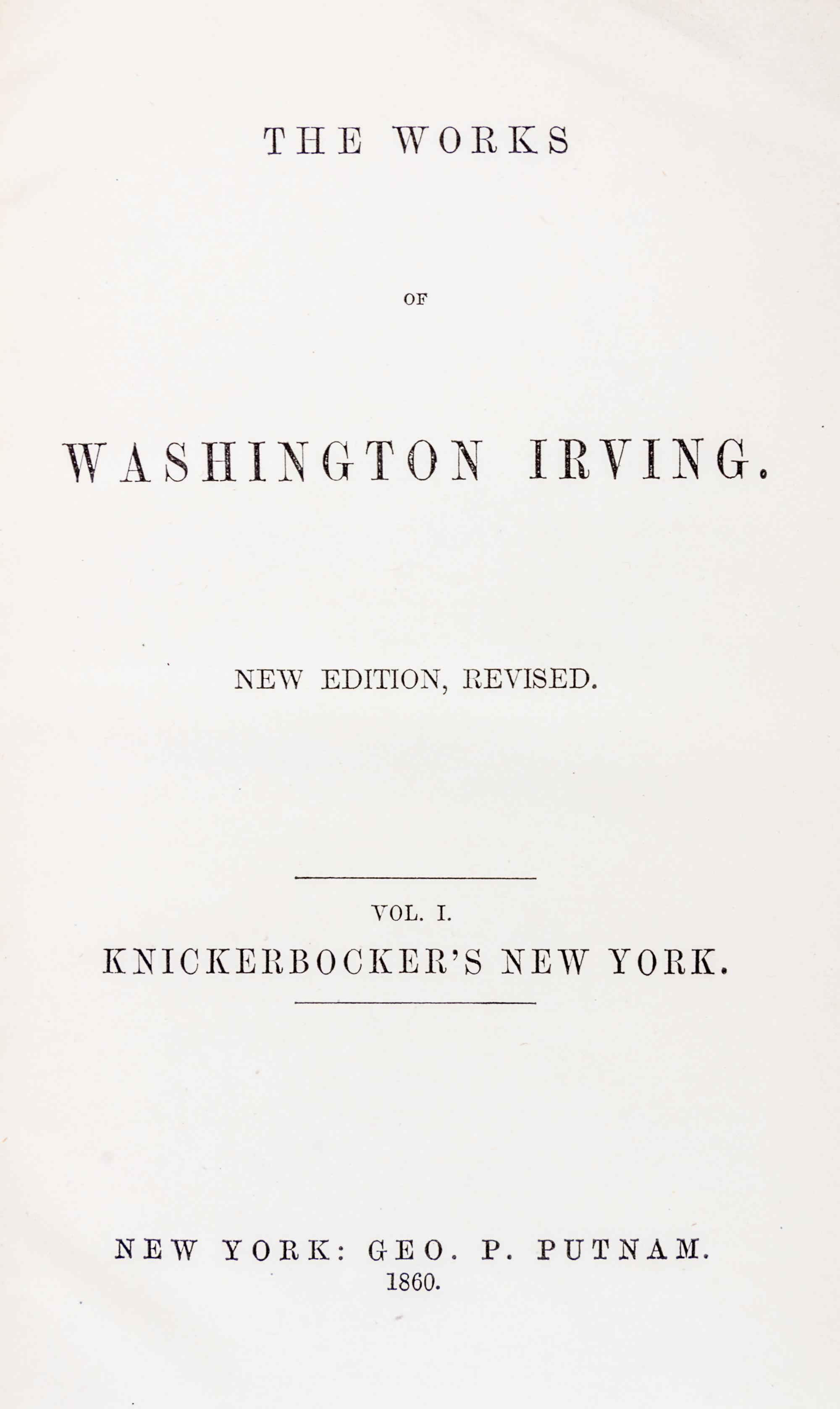 IRVING, WASHINGTON. Works. NY, 1860-64. 21 vols.