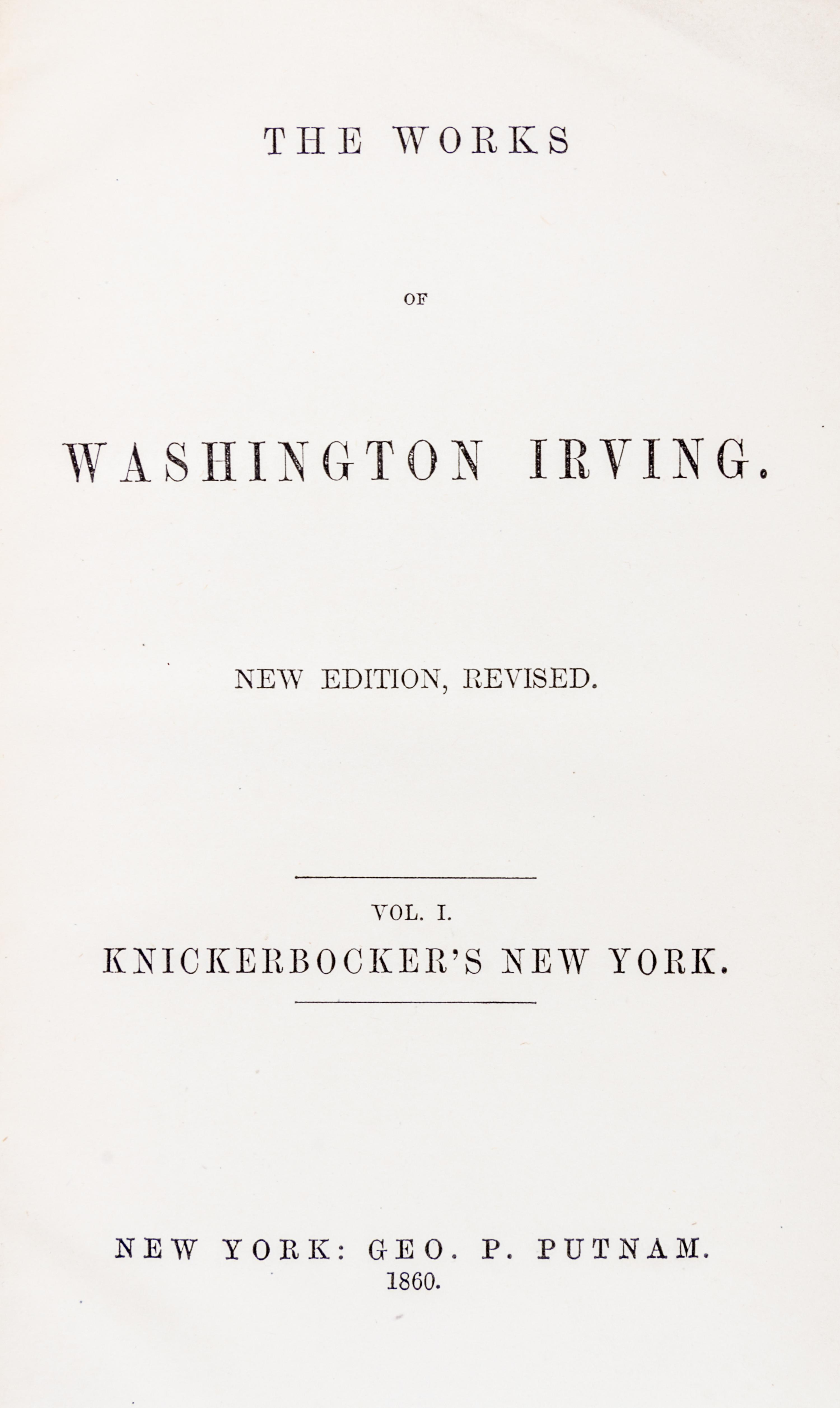 IRVING, WASHINGTON. Works. NY, 1860-64. 21 vols.