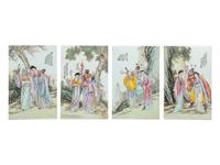 A Set of Four Famille Rose Porcelain 'Figural' Plaques