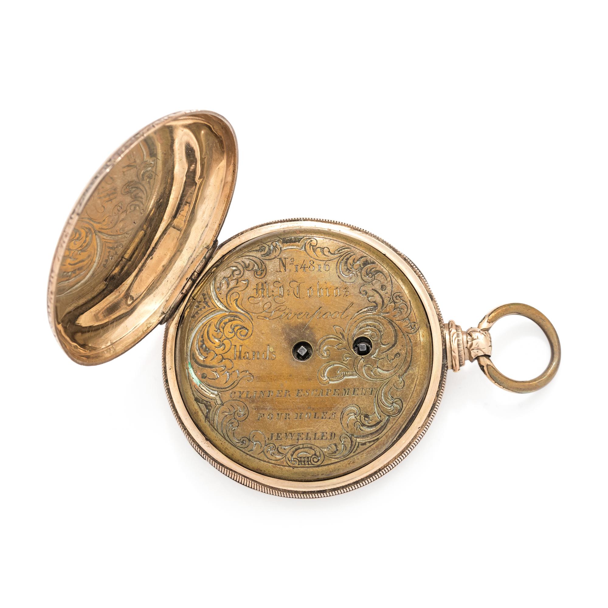 M.J. TOBIAS, GOLD-FILLED OPEN FACE POCKET WATCH