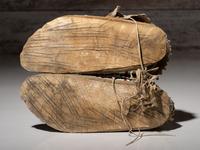Northern Plains Beaded and Quilled Moccasins, with Painted Parfleche Soles