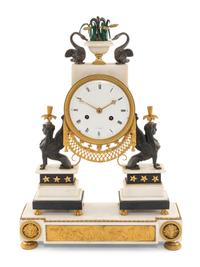 A Directoire Ormolu Mounted White Marble Clock