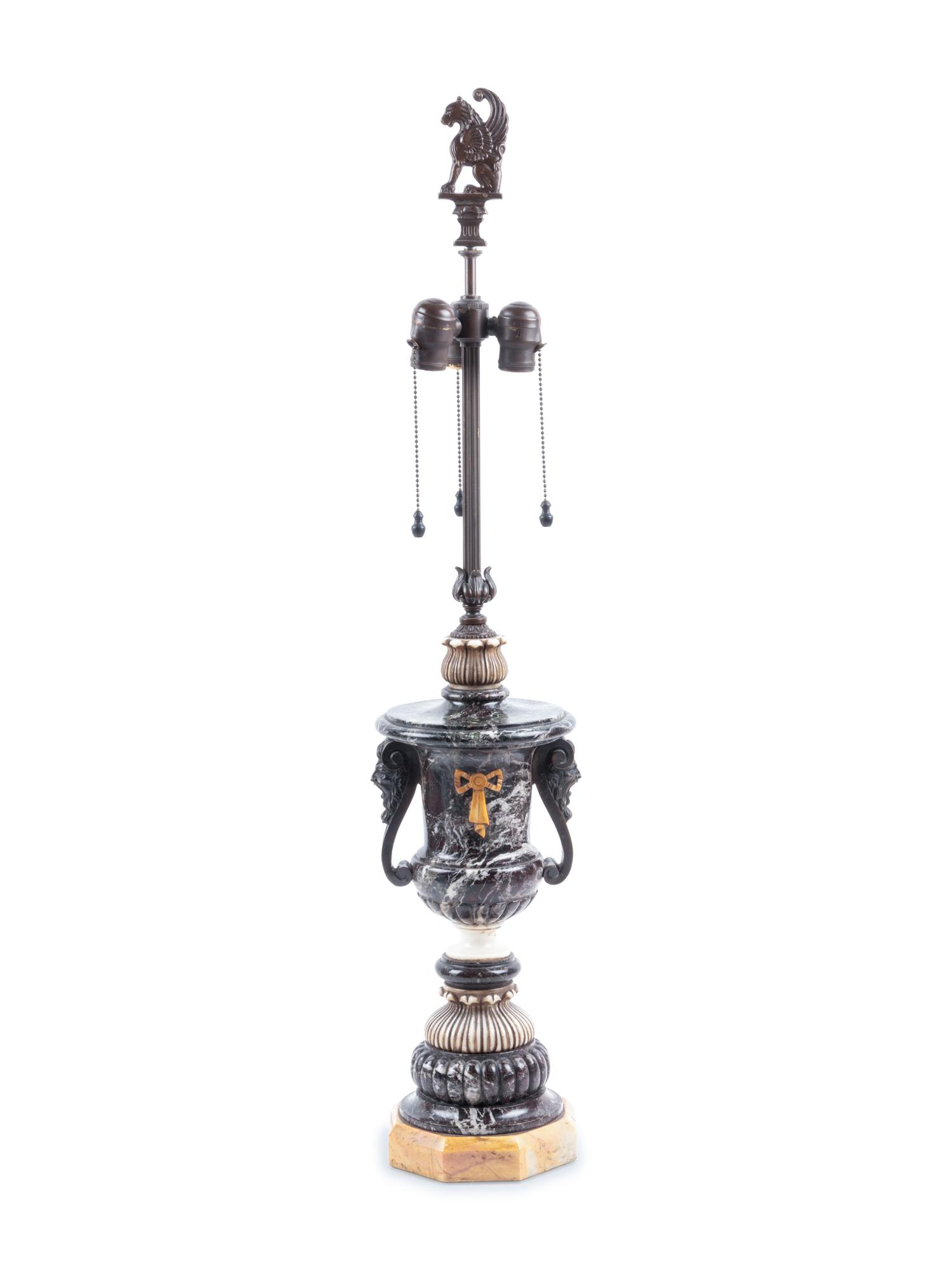 A Continental Gilt Bronze Mounted Marble Table Lamp