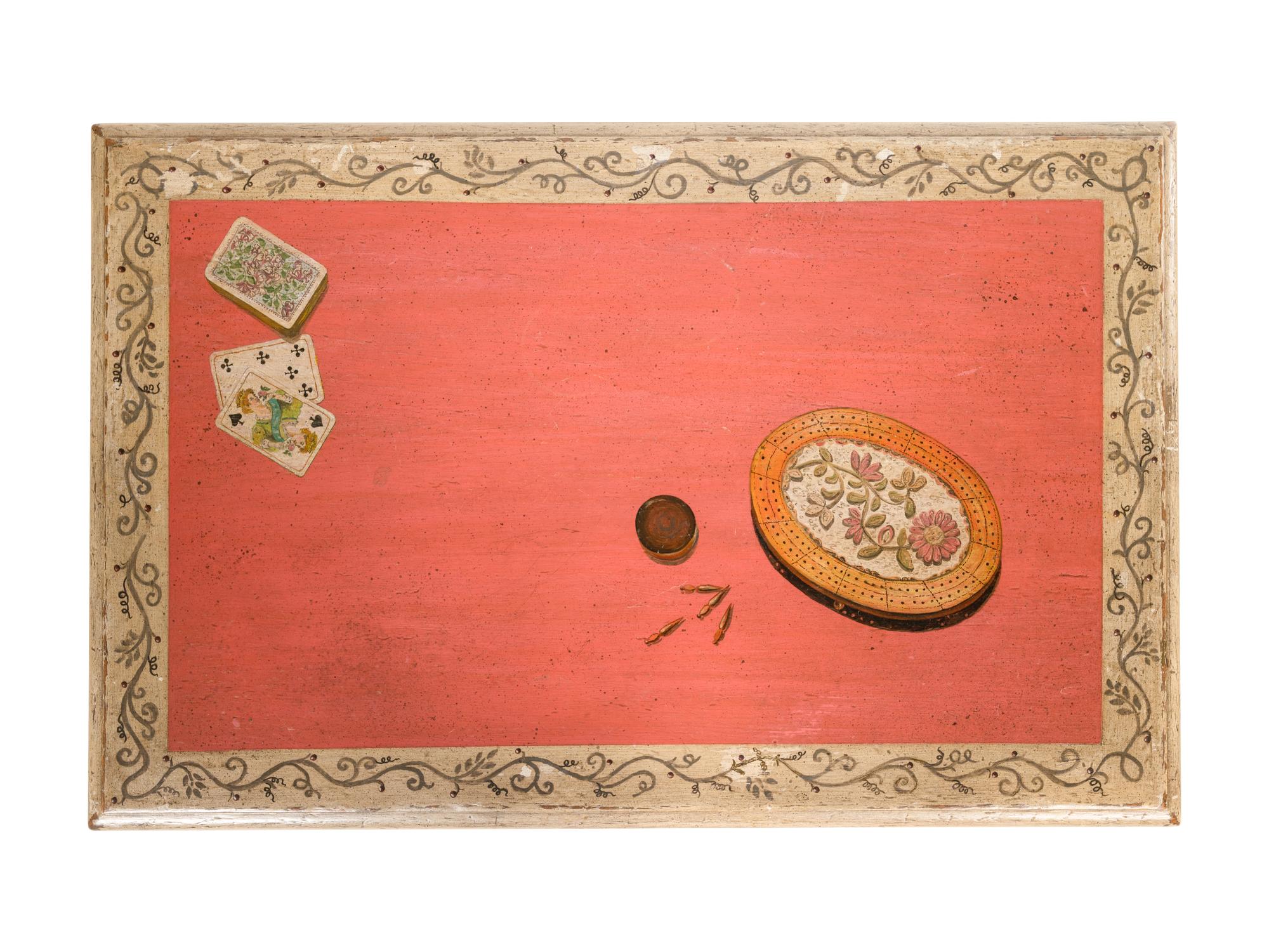 A Louis XV Style Painted Table with a Trompe l'Oeil Top