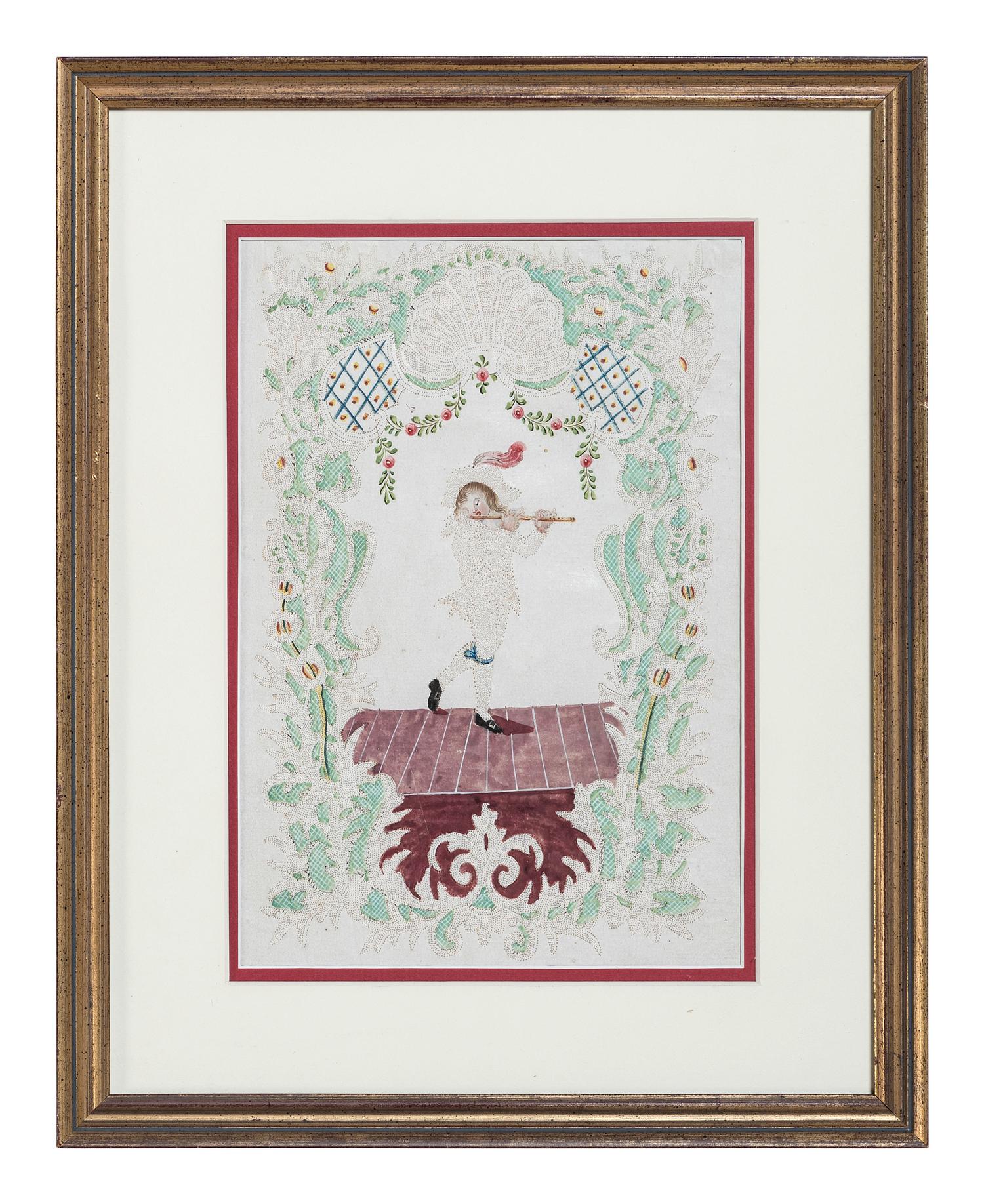 Seven Figural Pinprick and Watercolor Pictures