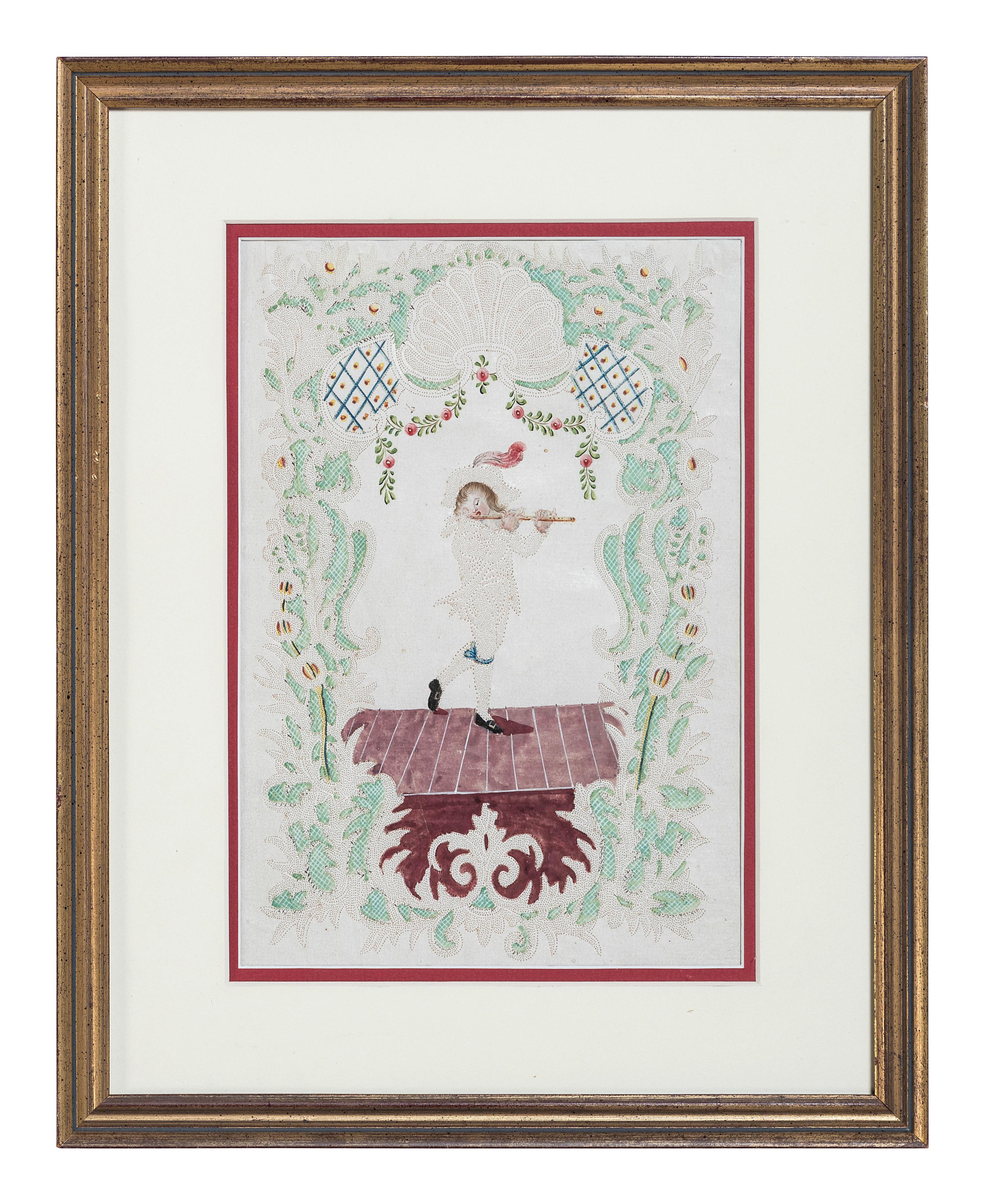 Seven Figural Pinprick and Watercolor Pictures