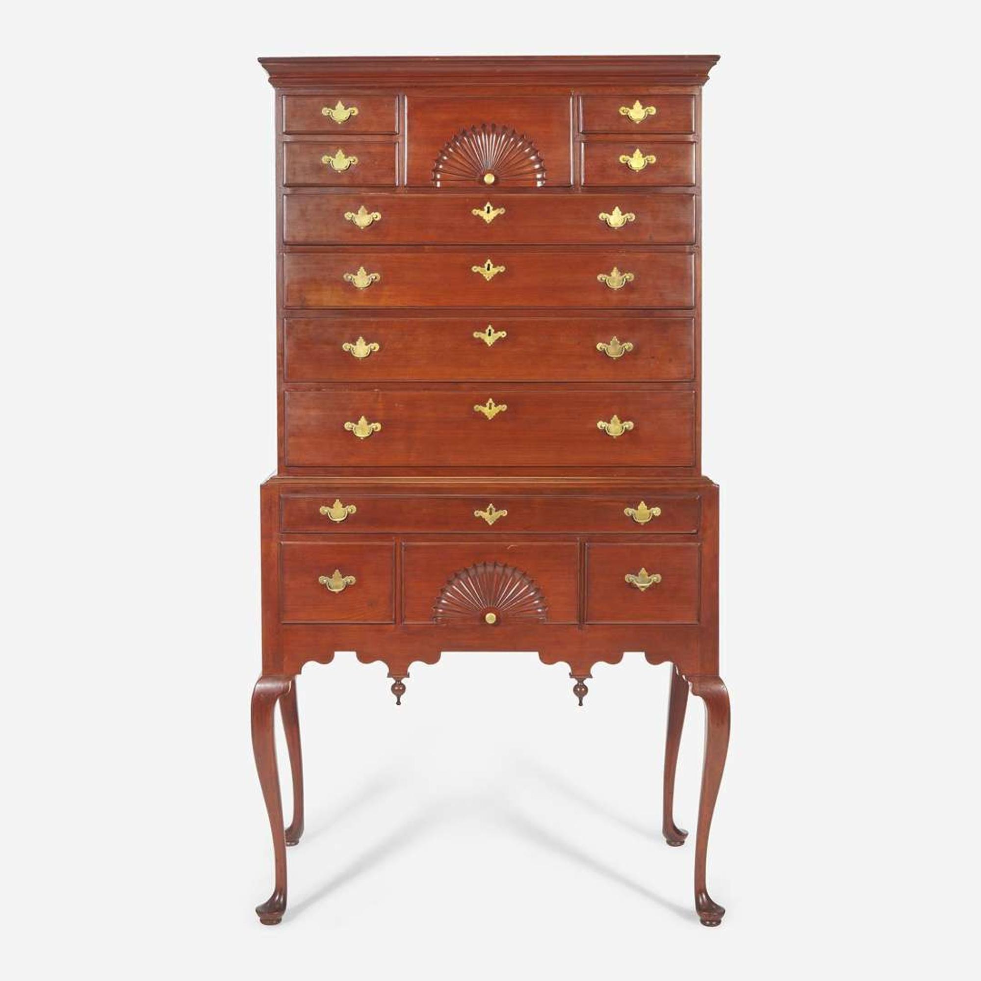 The Kellogg/Belden Family Queen Anne carved cherry high chest Wethersfield, Connecticut, circa 1765-1790