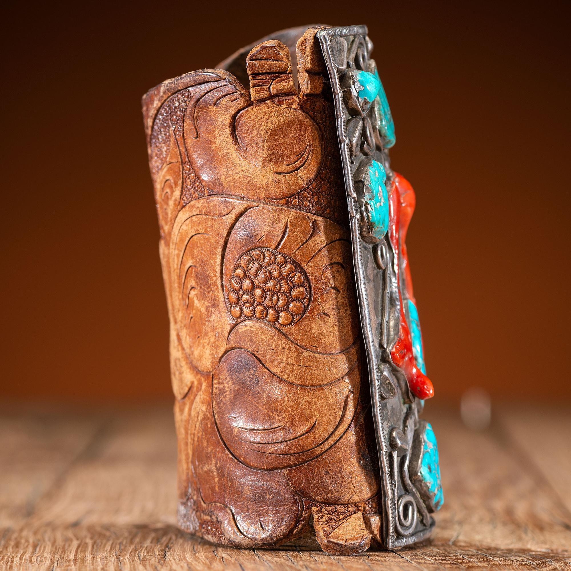 Navajo Tooled Leather Ketoh, with Inlay