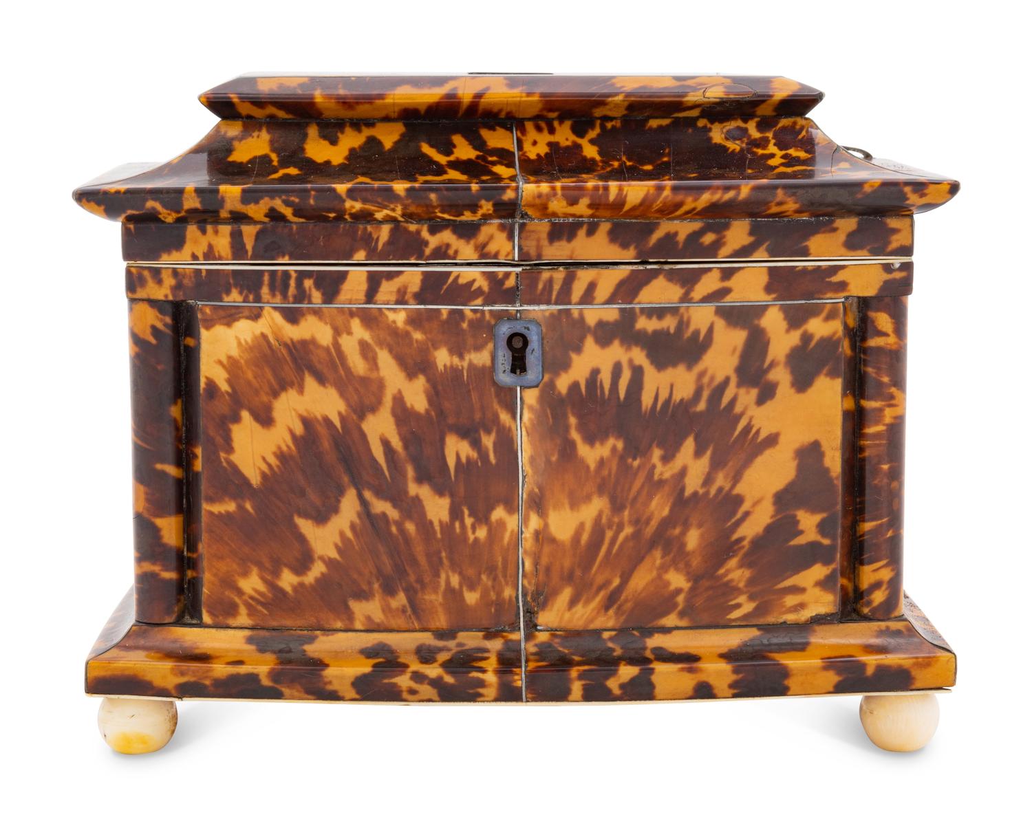 A Regency Tortoiseshell Tea Caddy