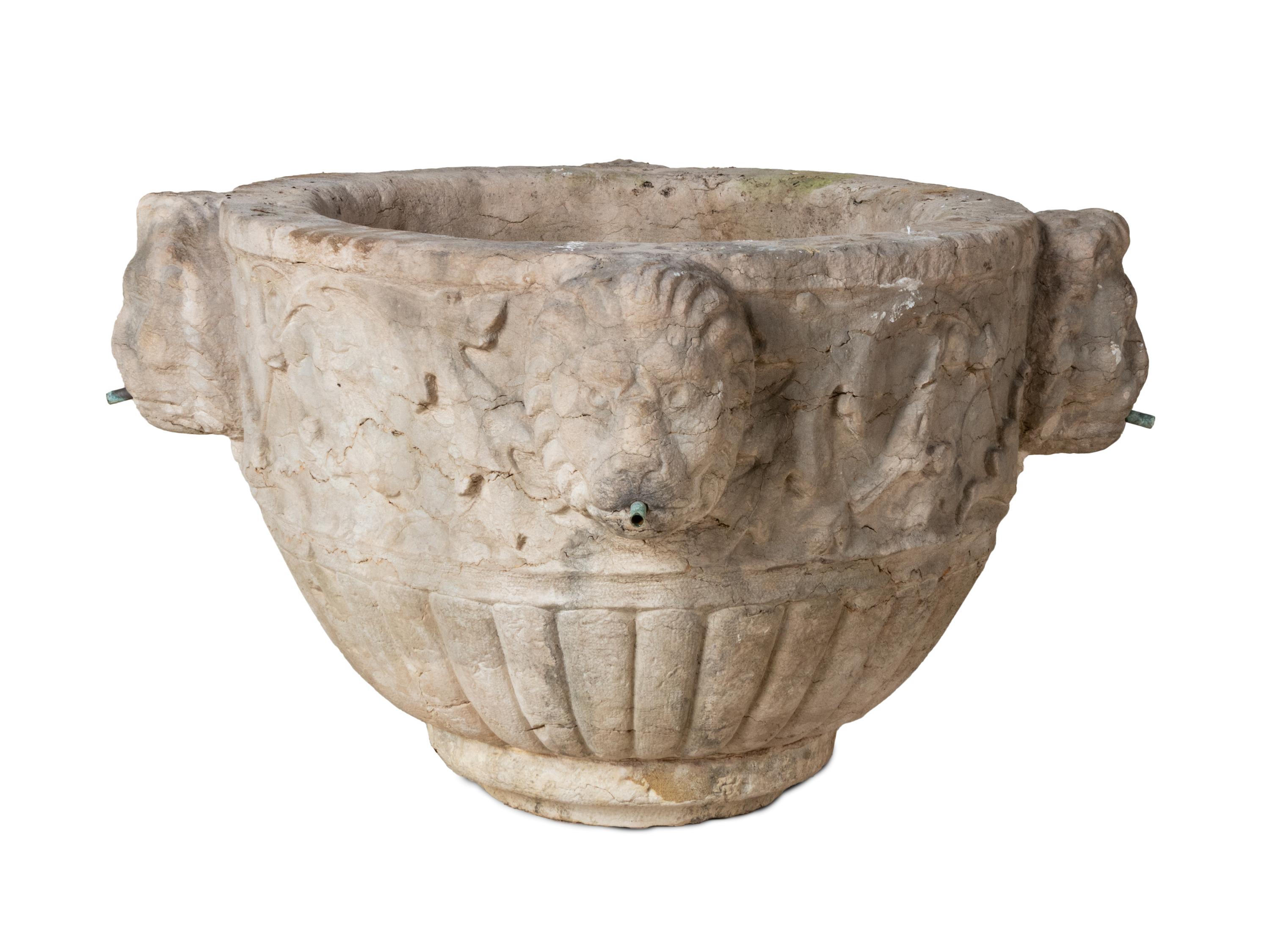 A Neoclassical Style Stone Garden Fountain Basin
