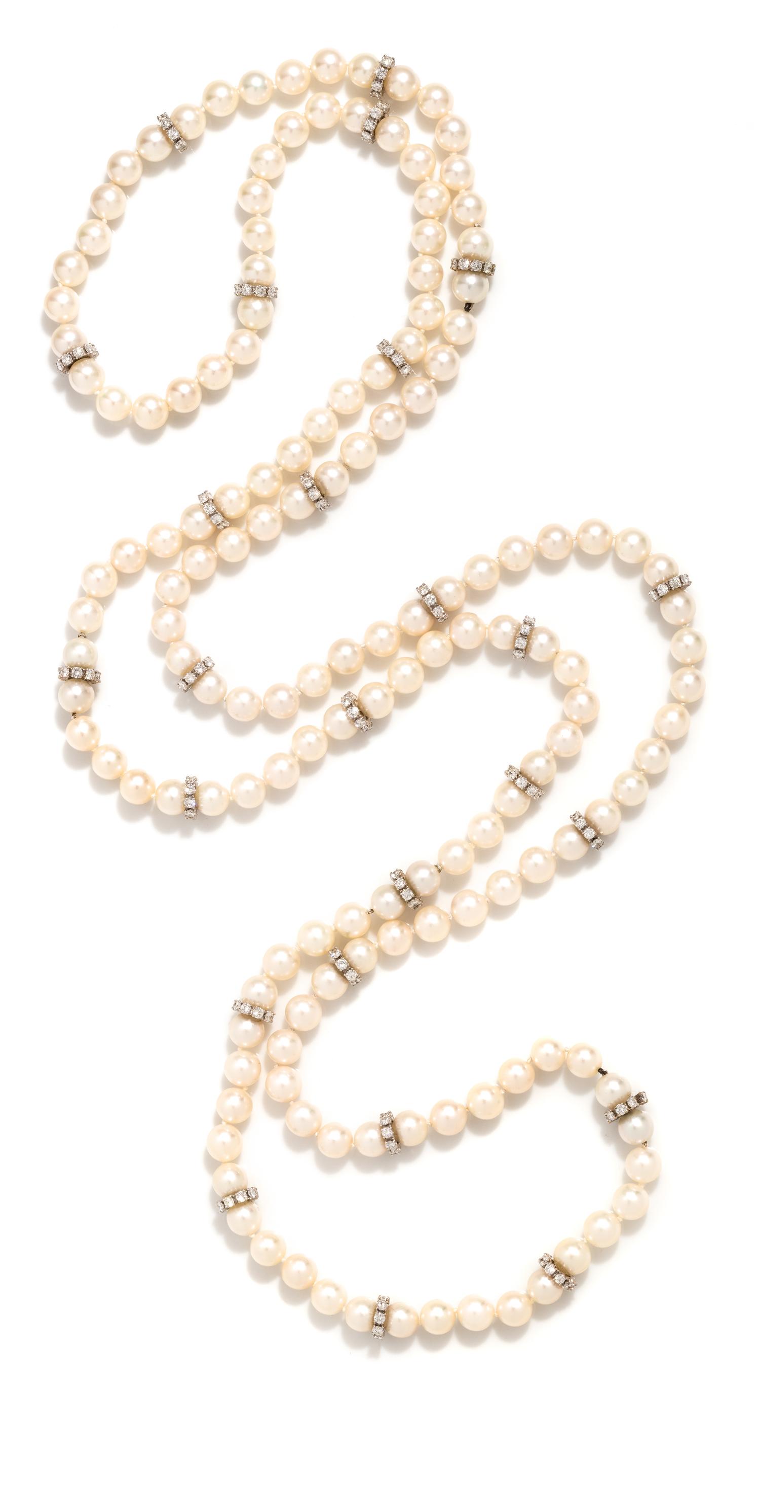 CULTURED PEARL AND DIAMOND CONVERTIBLE NECKLACE/BRACELET