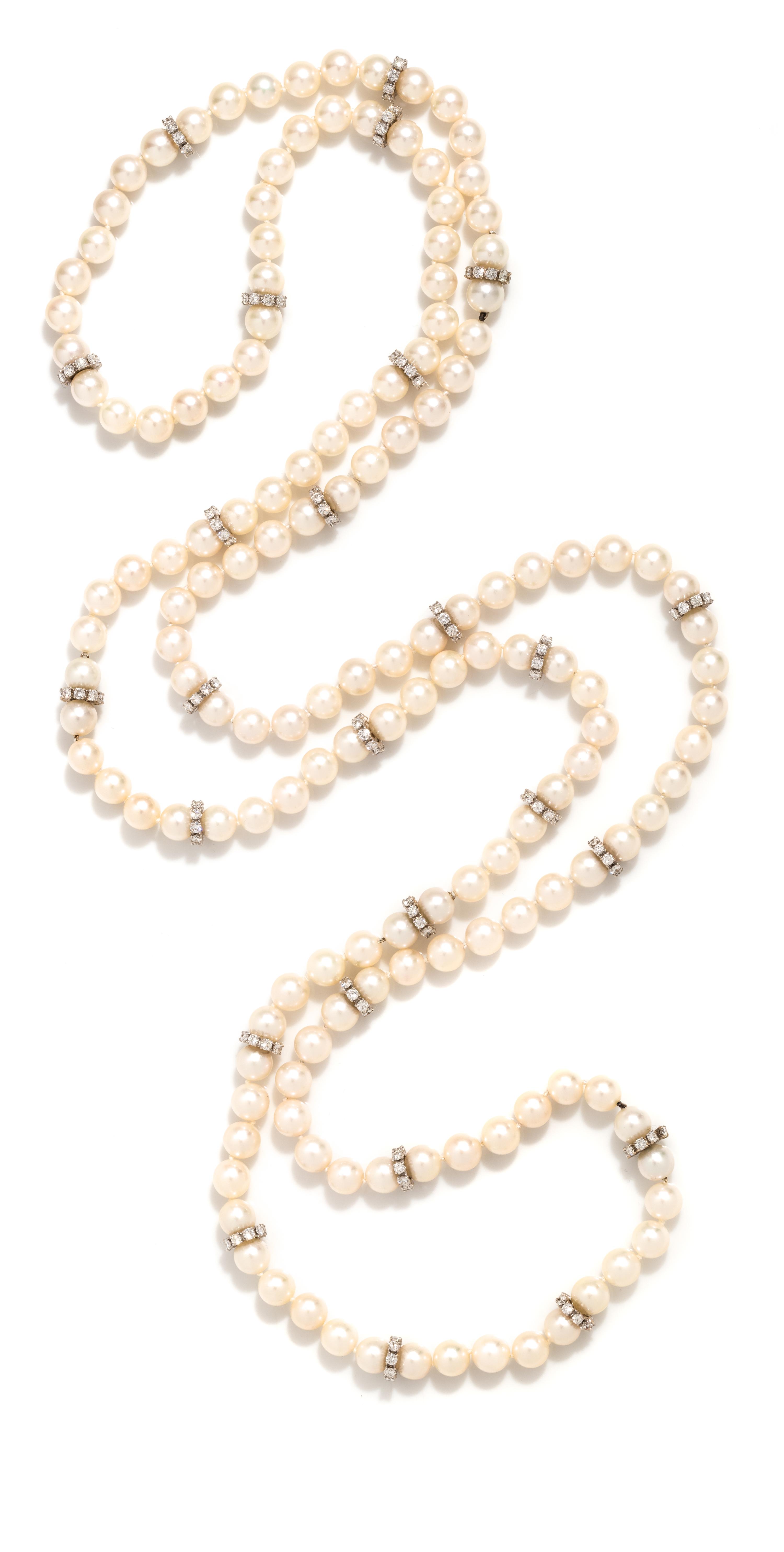 CULTURED PEARL AND DIAMOND CONVERTIBLE NECKLACE/BRACELET
